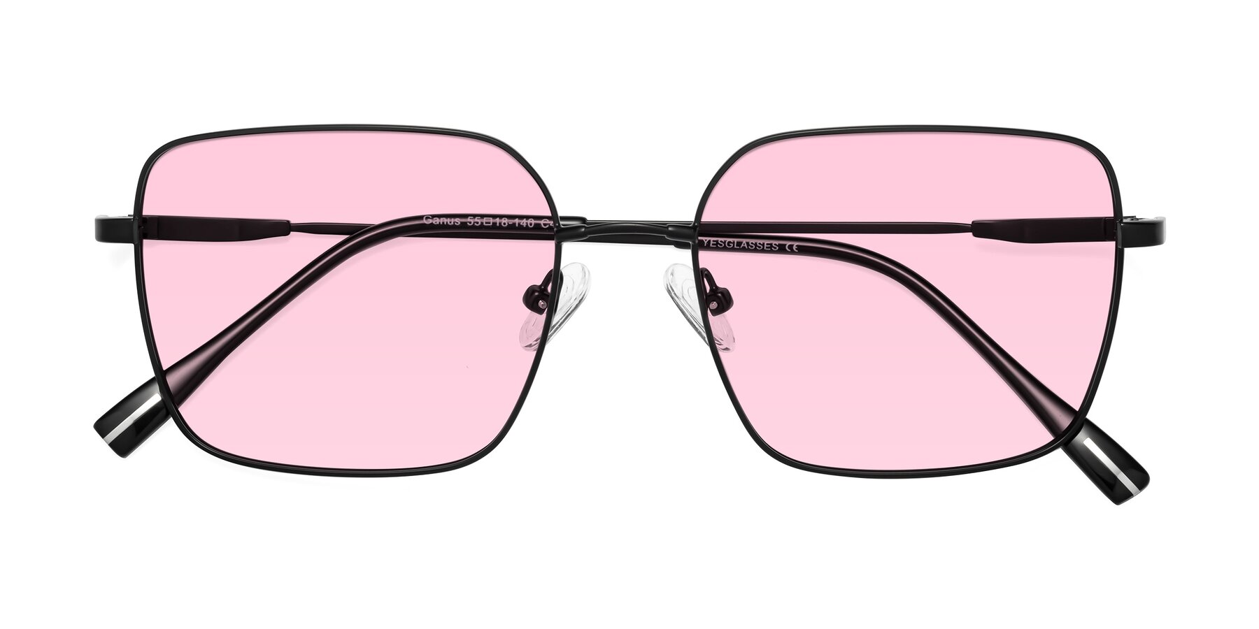 Folded Front of Ganus in Black with Light Pink Tinted Lenses