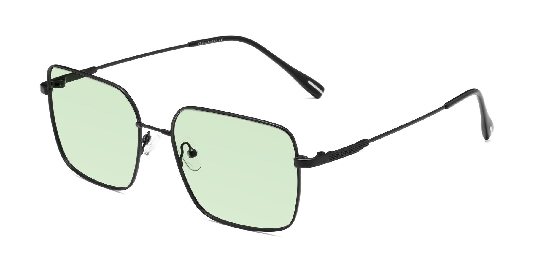 Black Lightweight Flexible Square Tinted Sunglasses with Light Green  Sunwear Lenses - Ganus