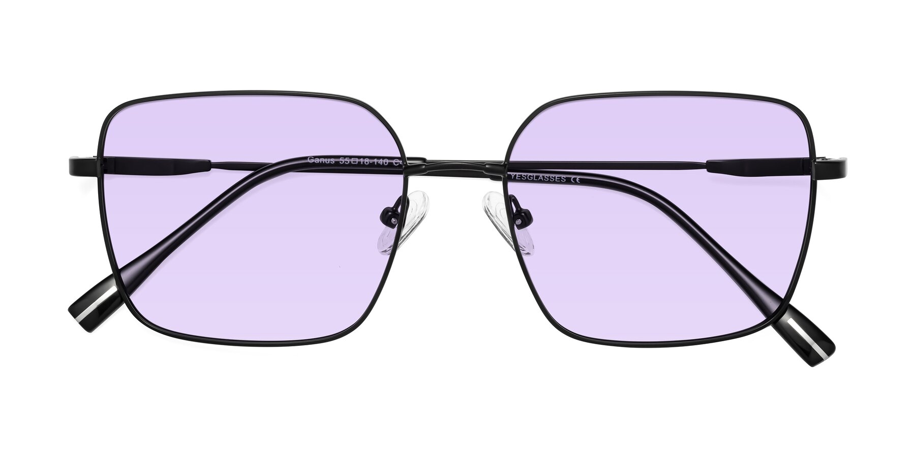 Folded Front of Ganus in Black with Light Purple Tinted Lenses