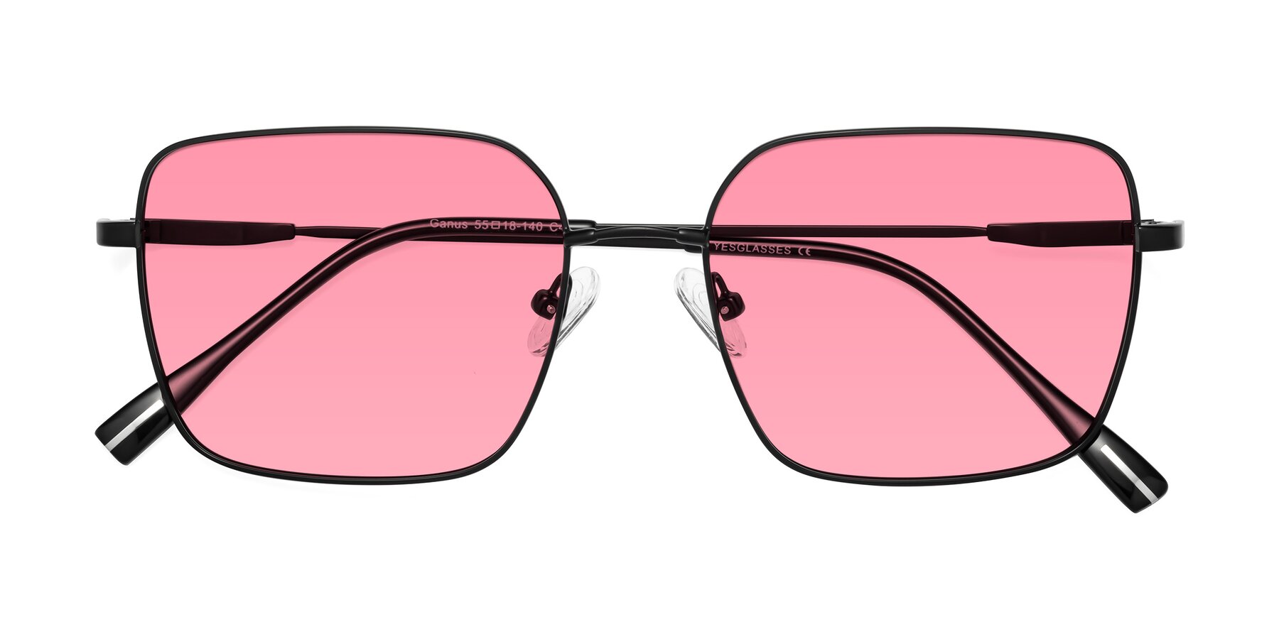 Folded Front of Ganus in Black with Pink Tinted Lenses
