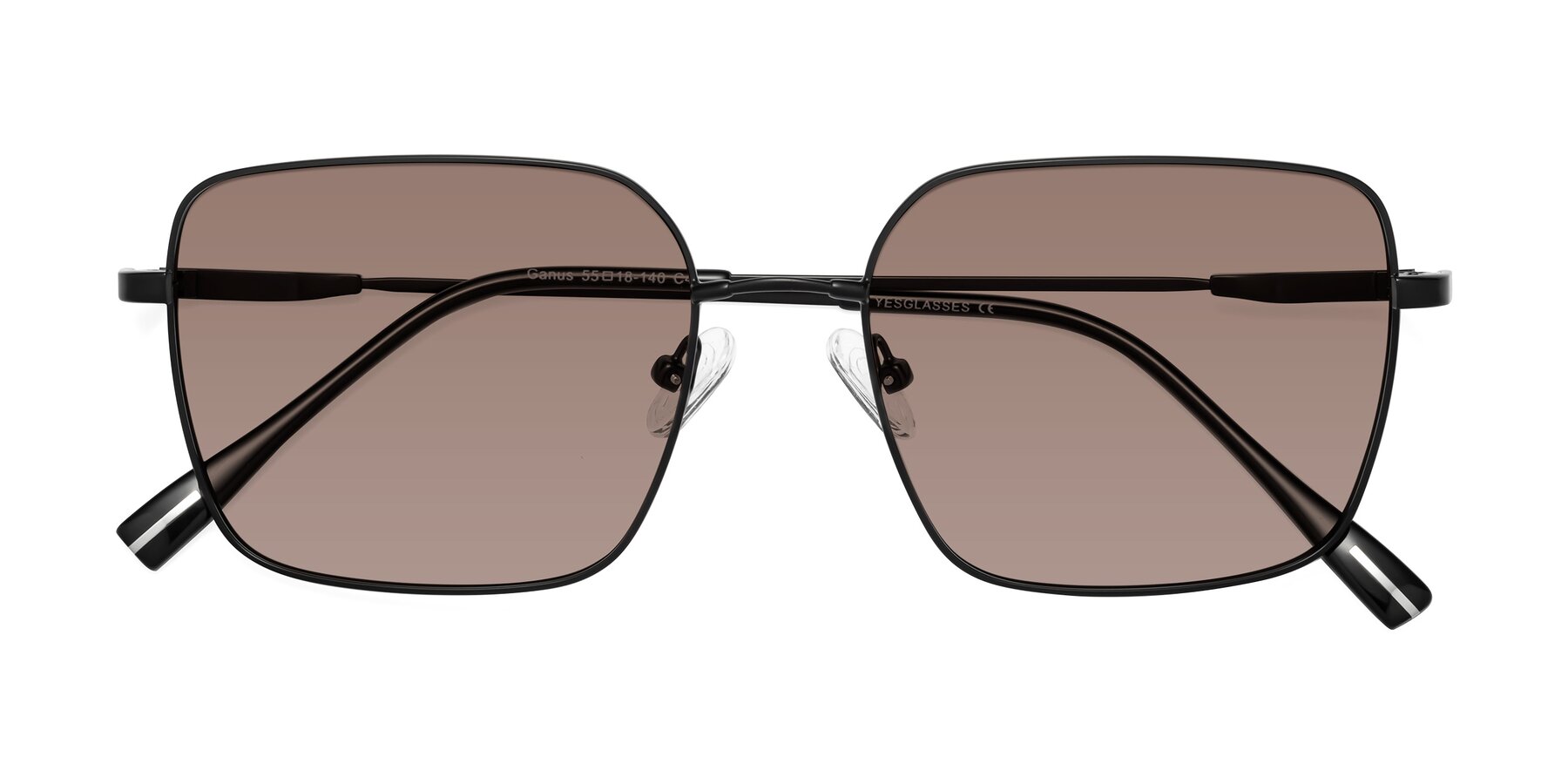 Folded Front of Ganus in Black with Medium Brown Tinted Lenses