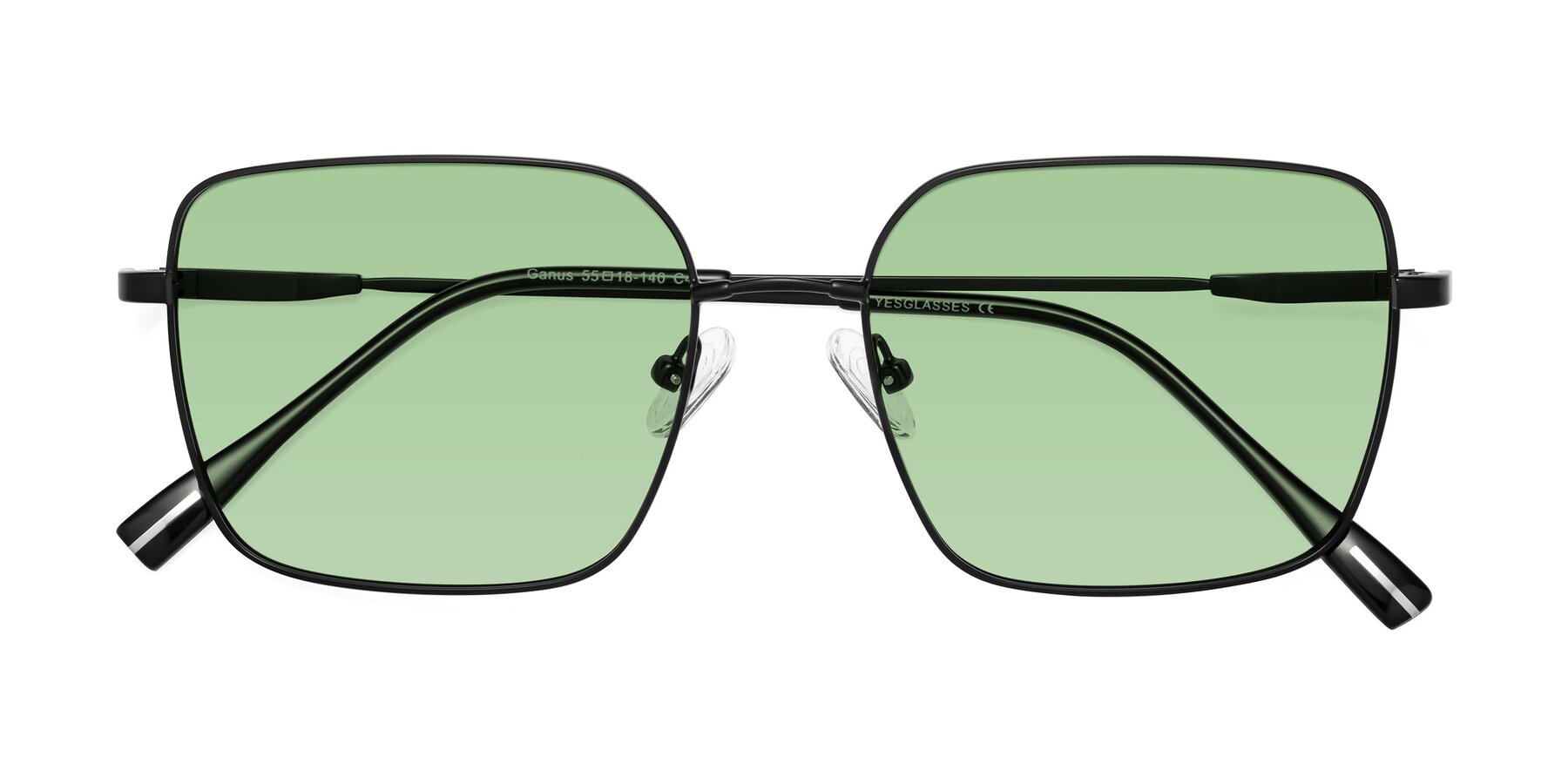 Folded Front of Ganus in Black with Medium Green Tinted Lenses