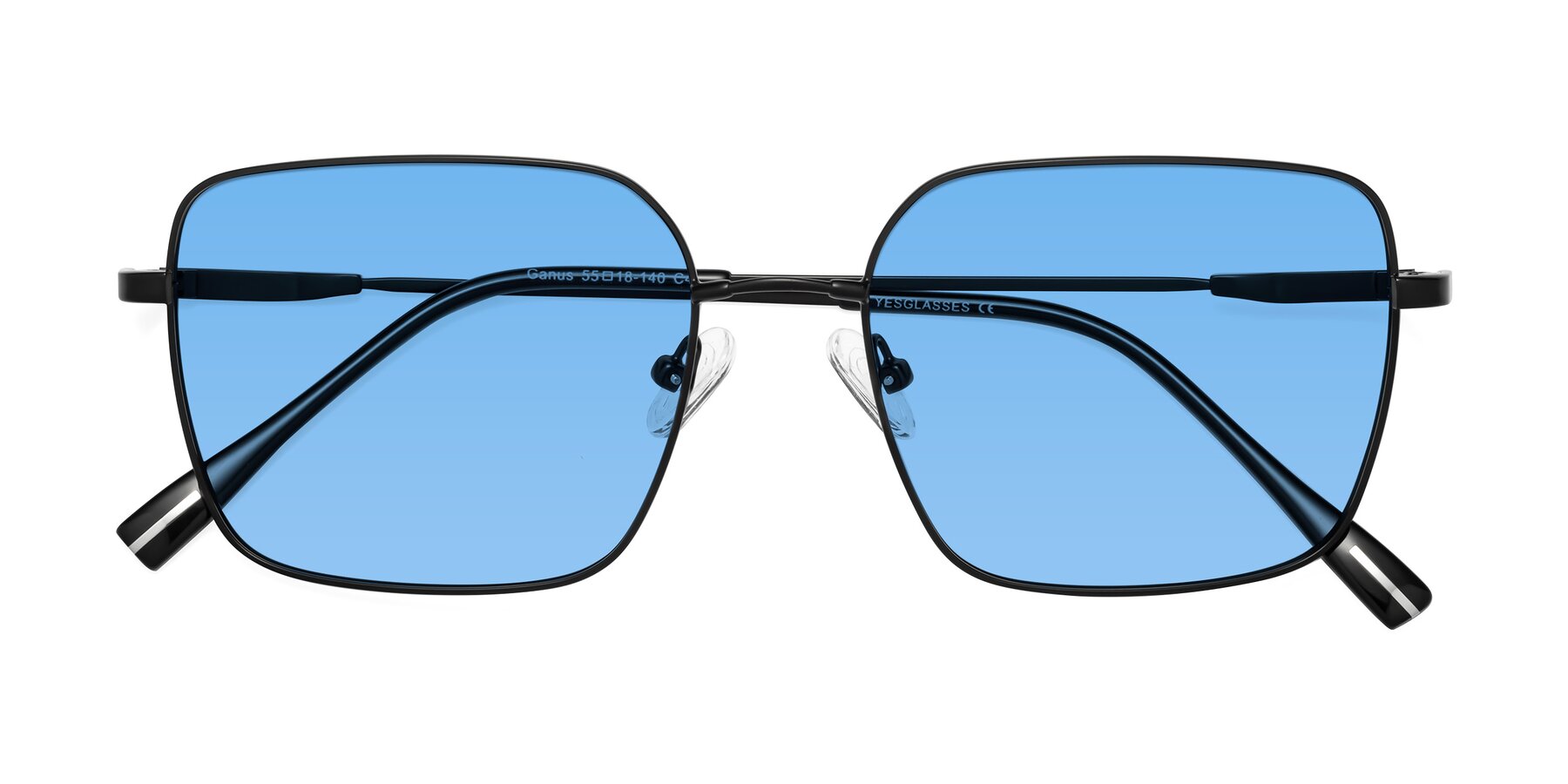 Folded Front of Ganus in Black with Medium Blue Tinted Lenses