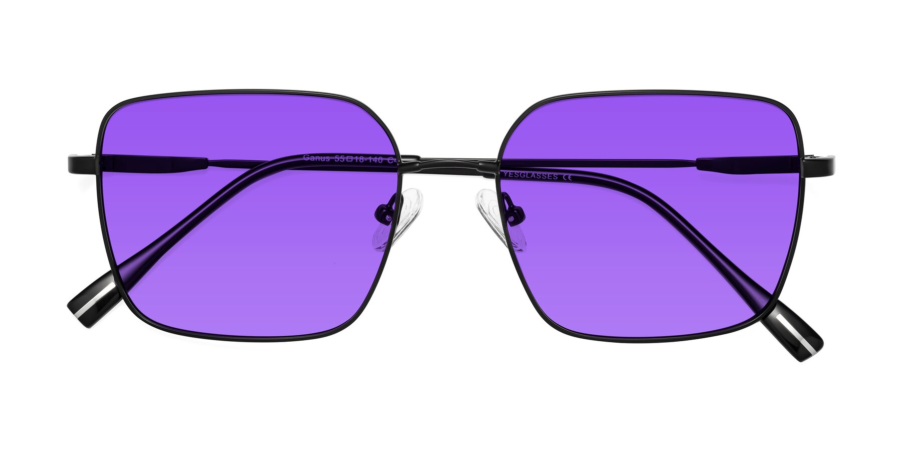 Folded Front of Ganus in Black with Purple Tinted Lenses