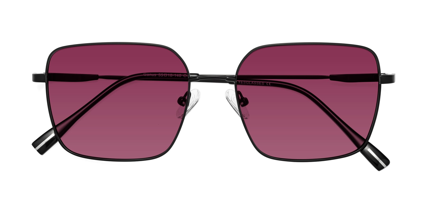 Folded Front of Ganus in Black with Wine Tinted Lenses