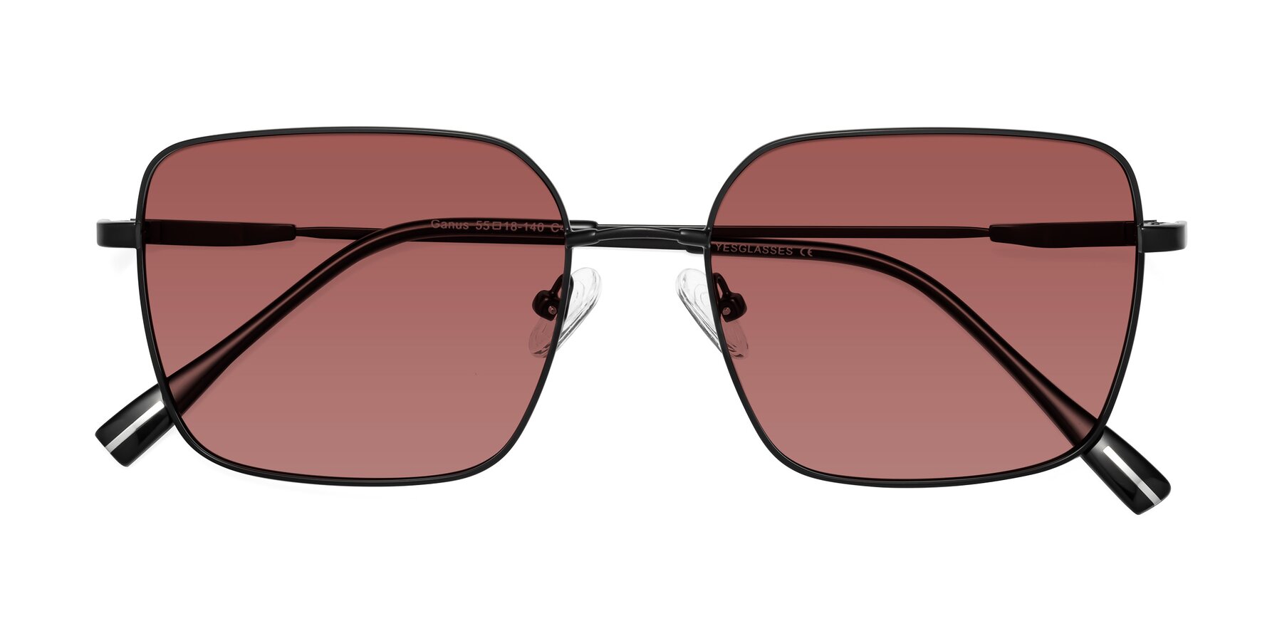 Folded Front of Ganus in Black with Garnet Tinted Lenses