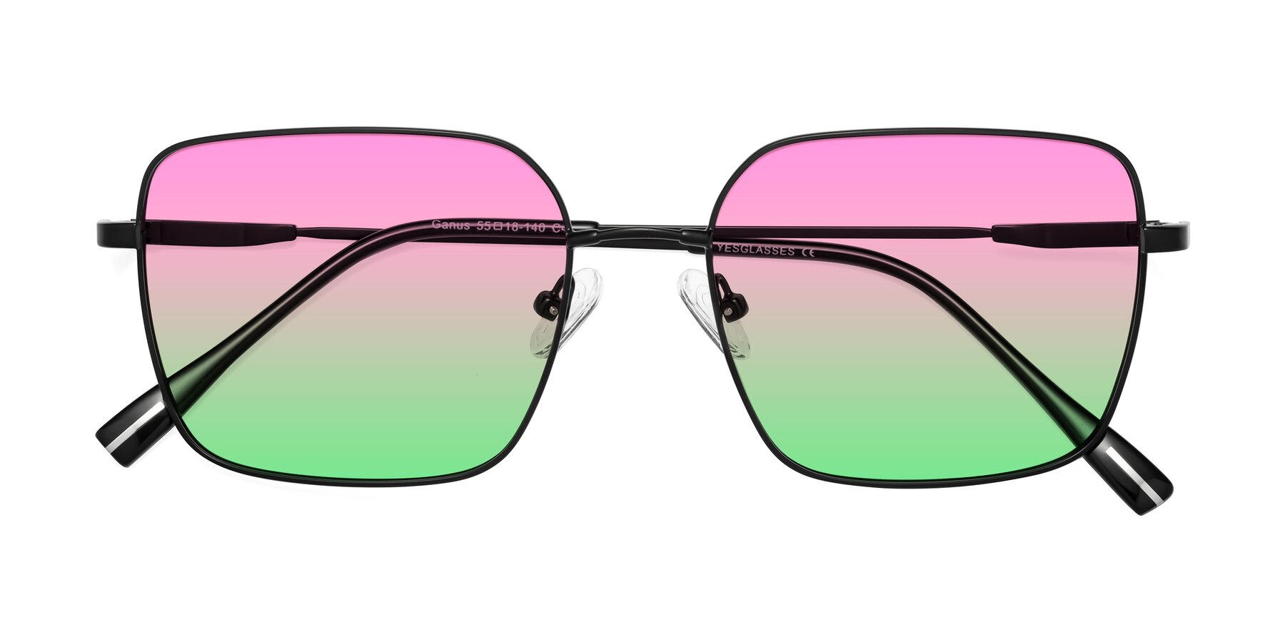 Folded Front of Ganus in Black with Pink / Green Gradient Lenses