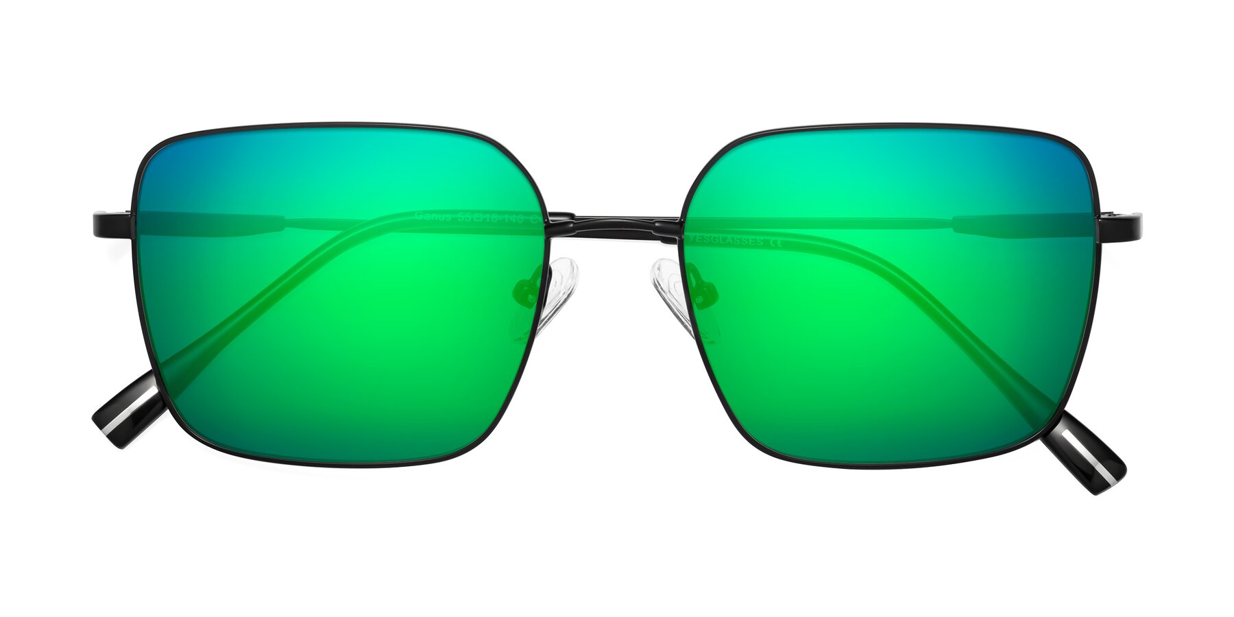 Folded Front of Ganus in Black with Green Mirrored Lenses
