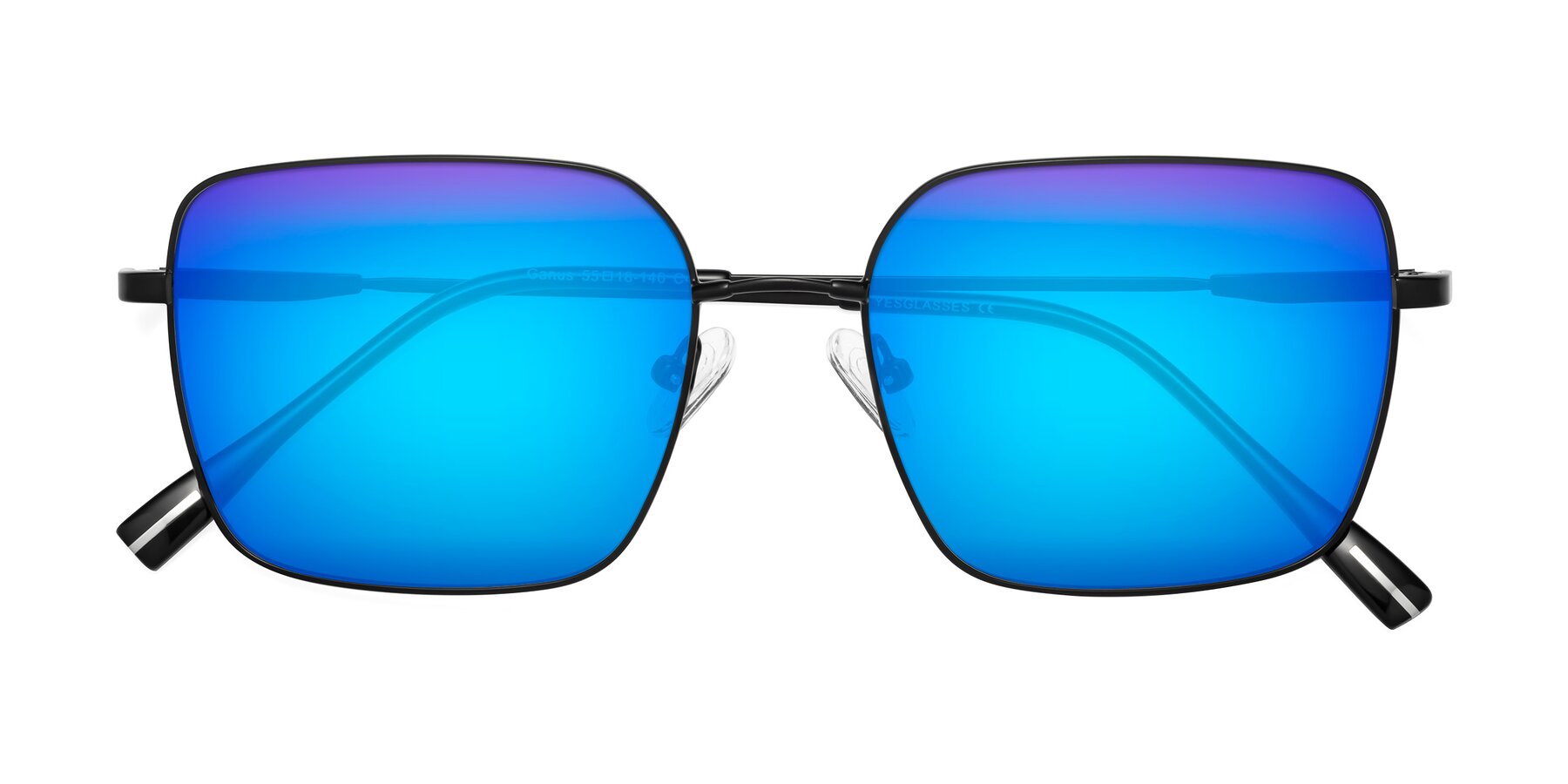 Folded Front of Ganus in Black with Blue Mirrored Lenses
