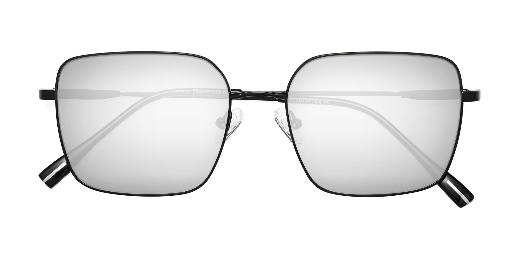 Folded Front of Ganus in Black with Silver Mirrored Lenses