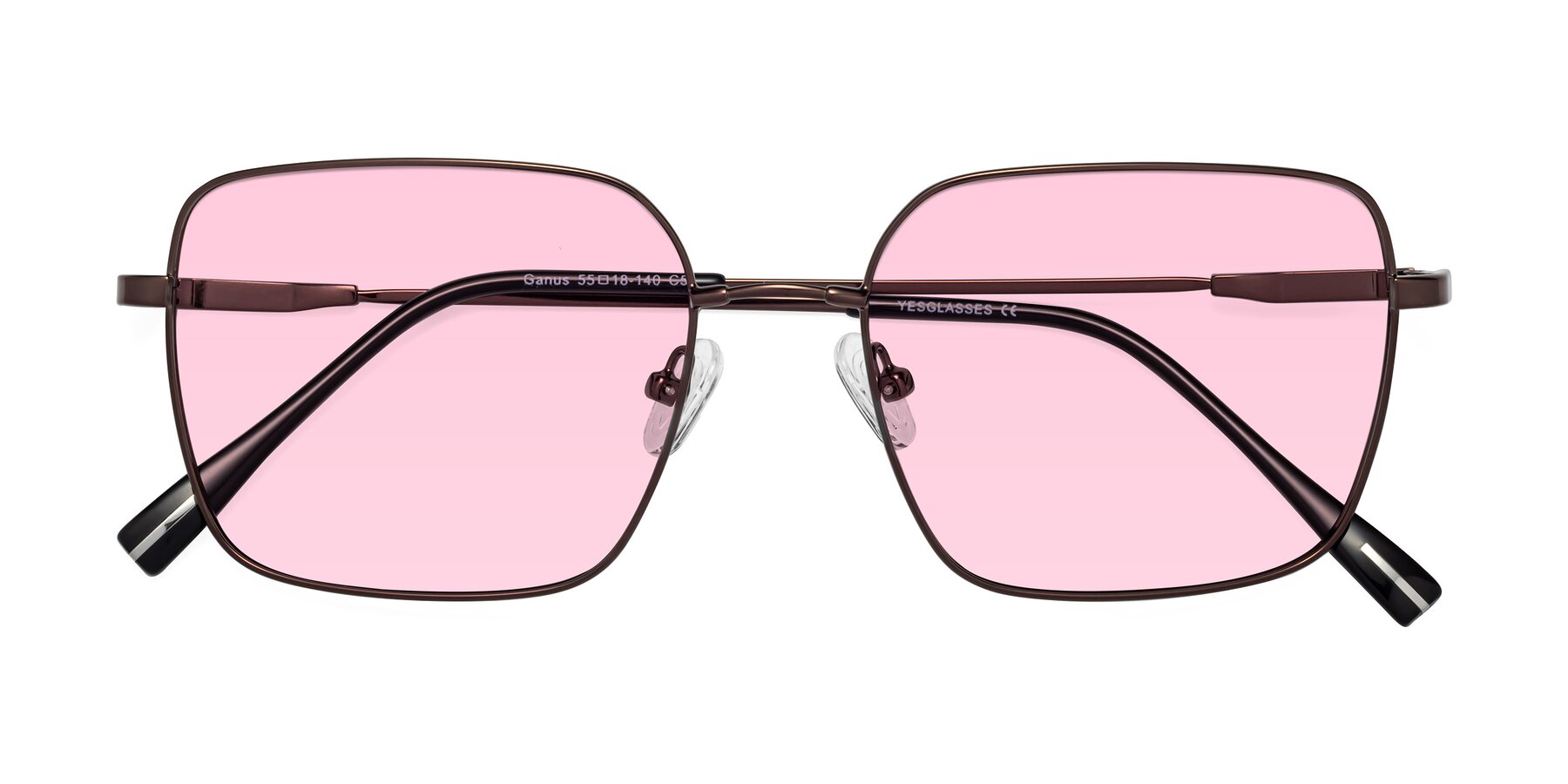 Folded Front of Ganus in Coffee with Light Pink Tinted Lenses