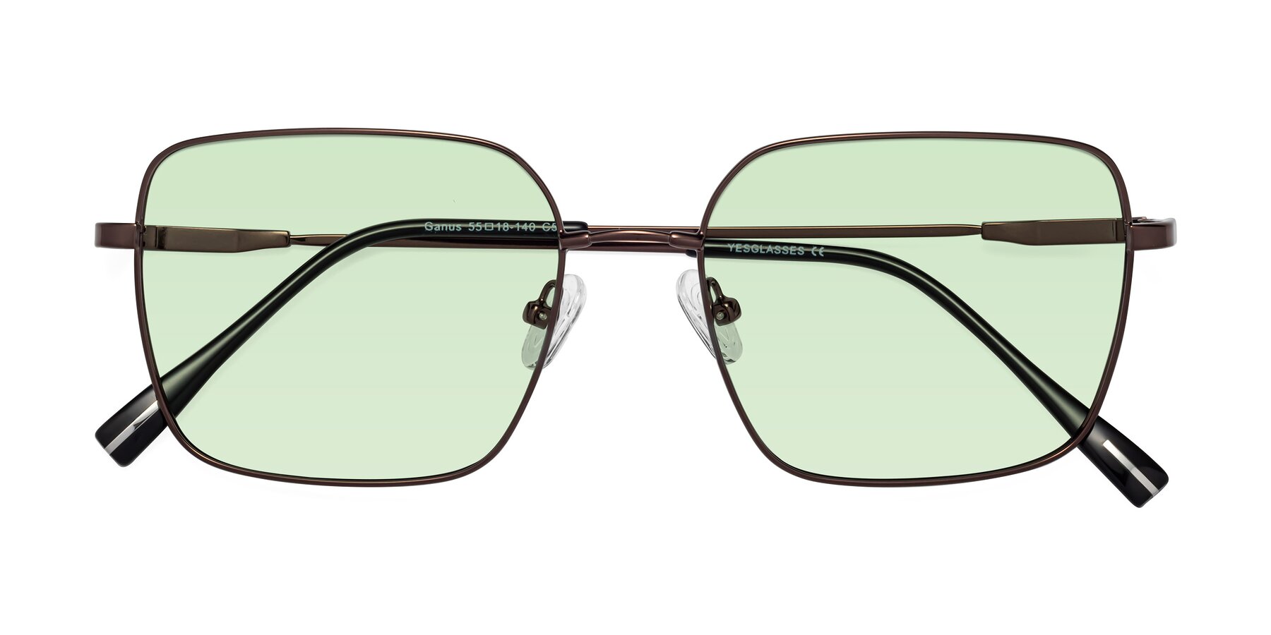 Folded Front of Ganus in Coffee with Light Green Tinted Lenses