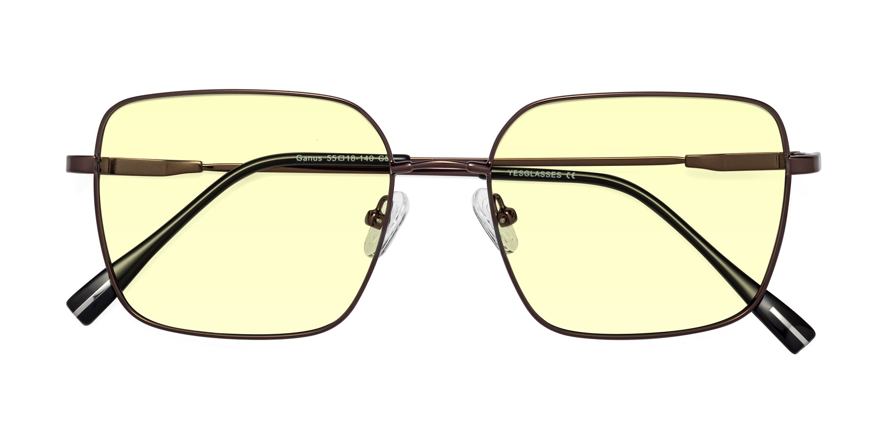 Folded Front of Ganus in Coffee with Light Yellow Tinted Lenses