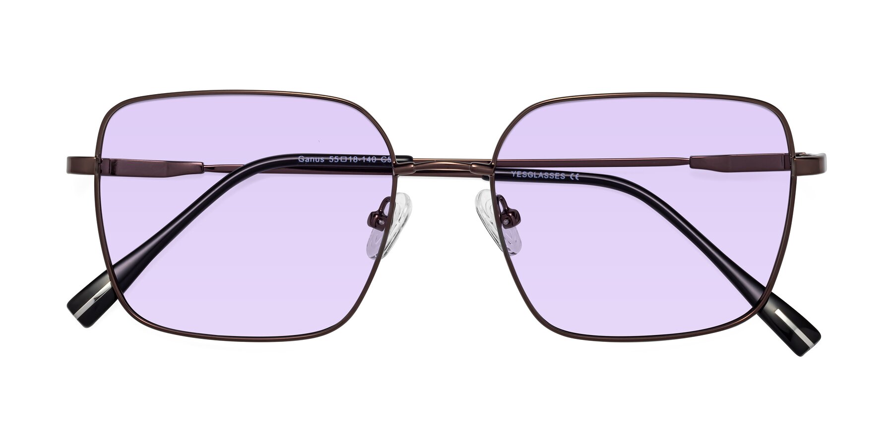 Folded Front of Ganus in Coffee with Light Purple Tinted Lenses