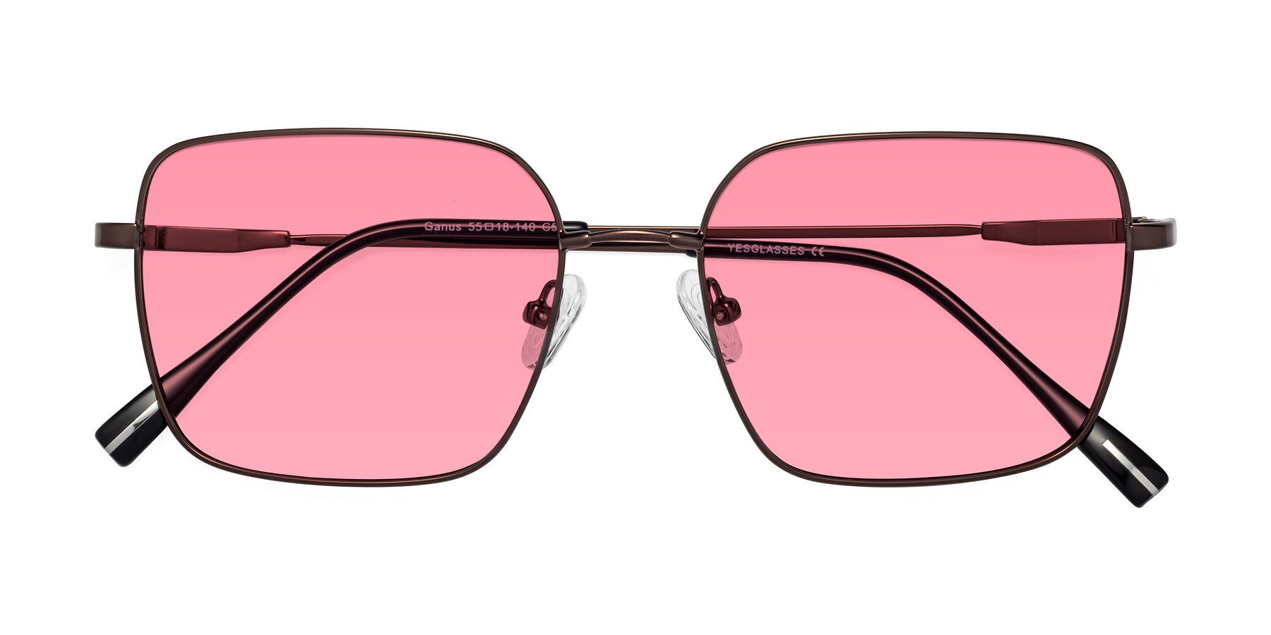Folded Front of Ganus in Coffee with Pink Tinted Lenses