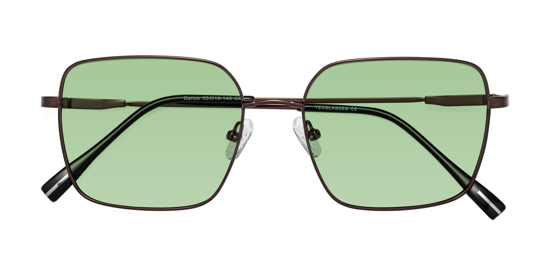 Folded Front of Ganus in Coffee with Medium Green Tinted Lenses