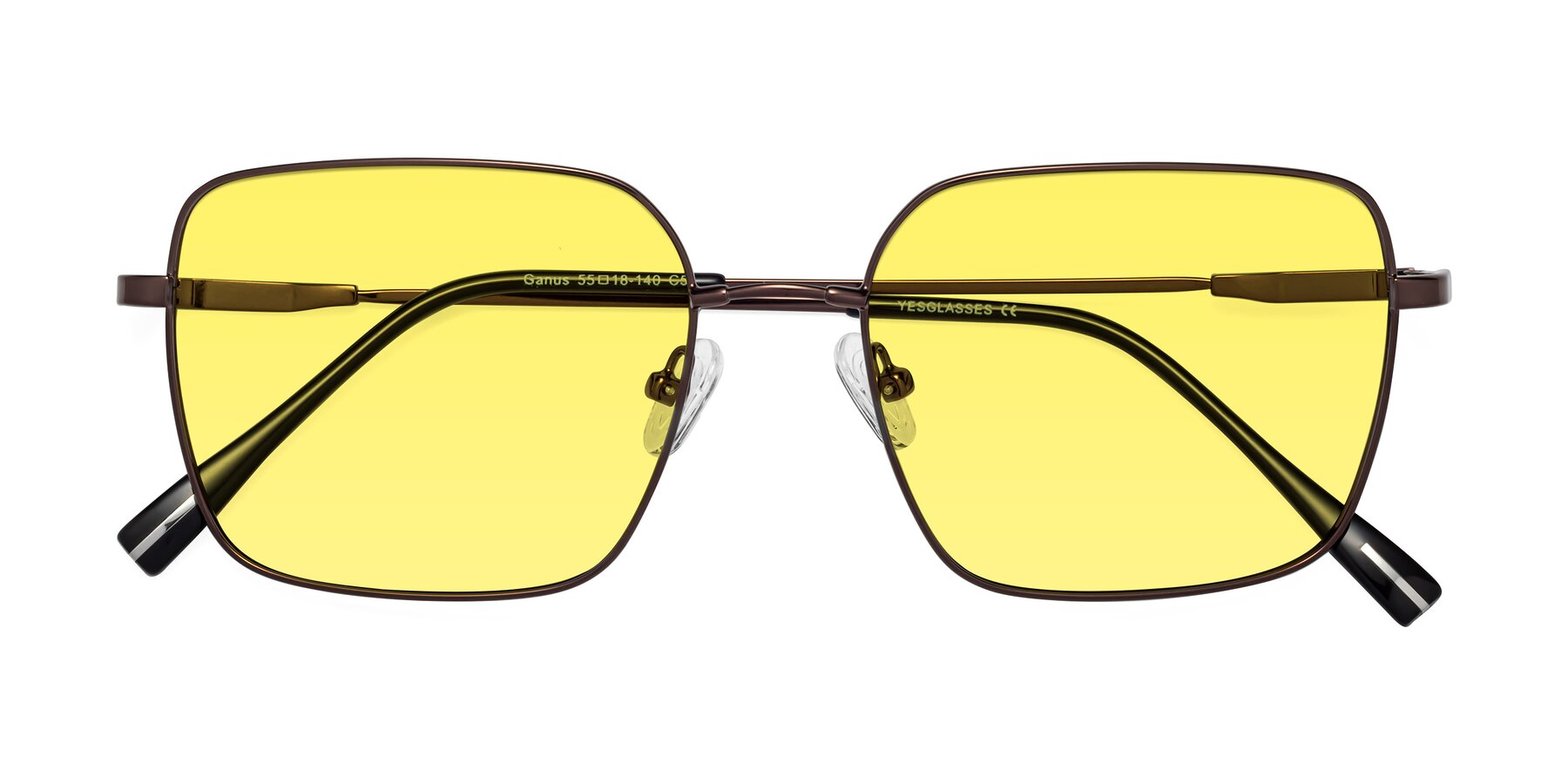 Folded Front of Ganus in Coffee with Medium Yellow Tinted Lenses