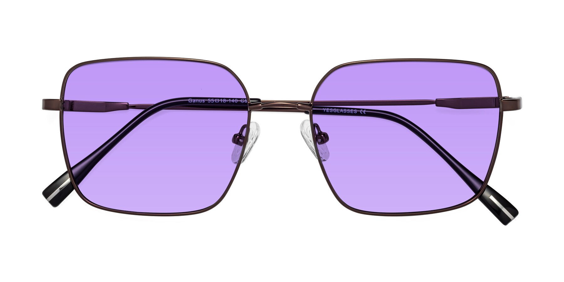 Folded Front of Ganus in Coffee with Medium Purple Tinted Lenses
