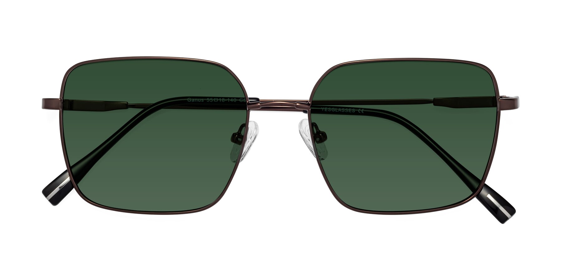 Folded Front of Ganus in Coffee with Green Tinted Lenses