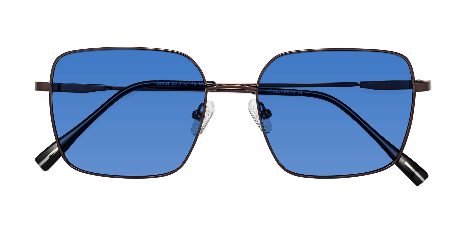 Folded Front of Ganus in Coffee with Blue Tinted Lenses