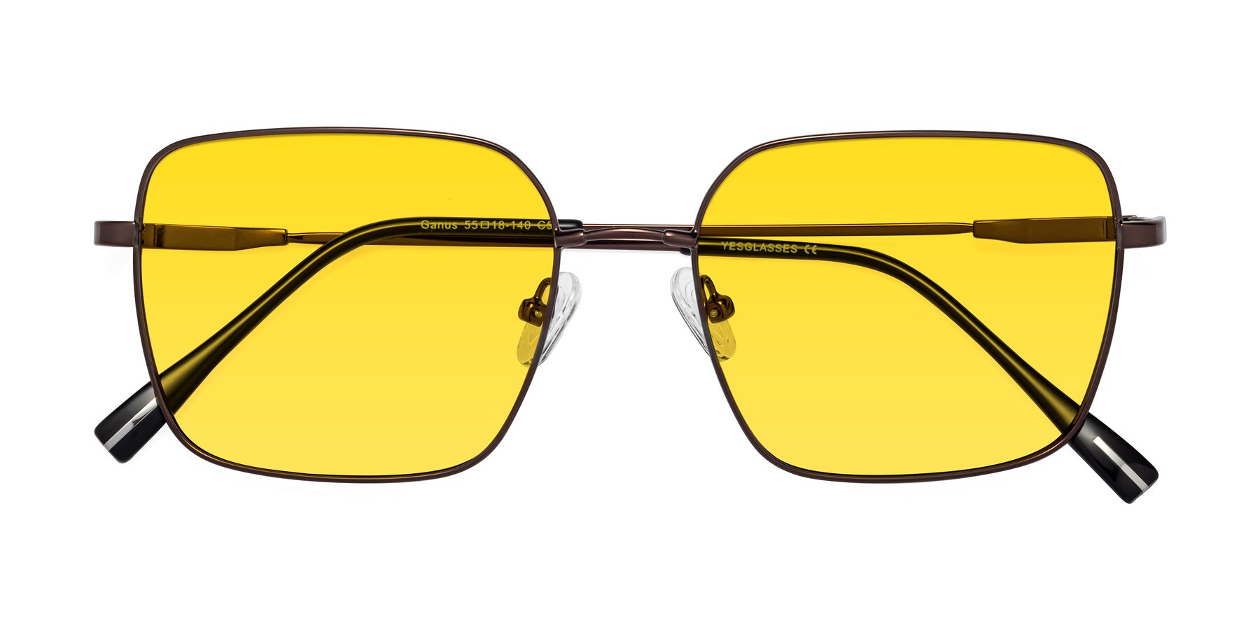 Folded Front of Ganus in Coffee with Yellow Tinted Lenses