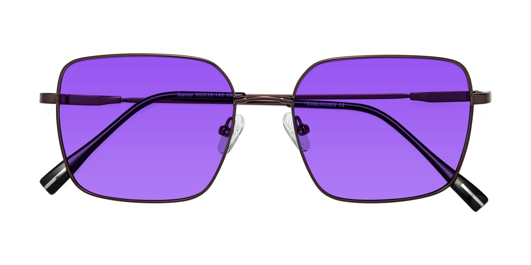 Folded Front of Ganus in Coffee with Purple Tinted Lenses