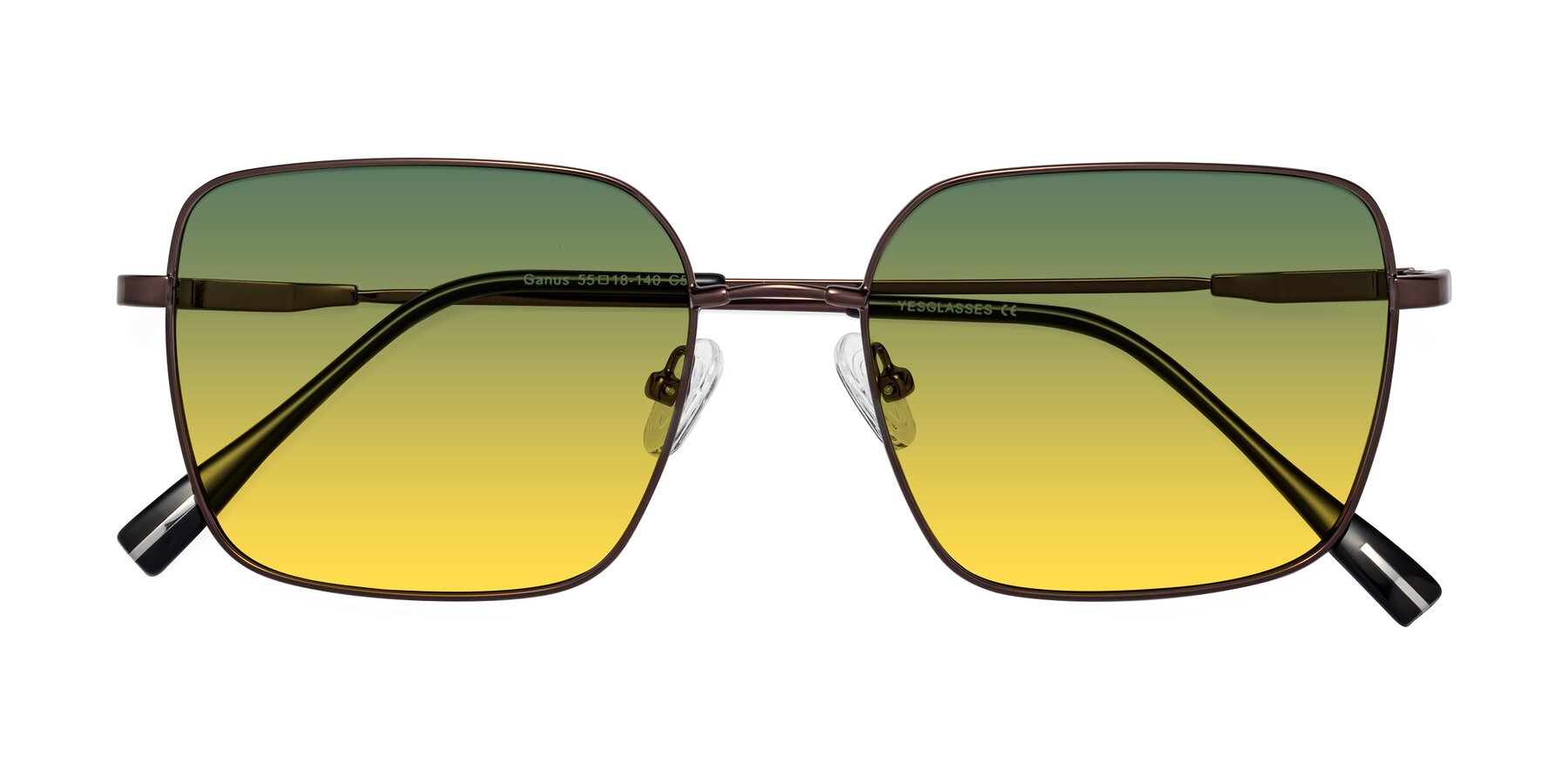 Folded Front of Ganus in Coffee with Green / Yellow Gradient Lenses