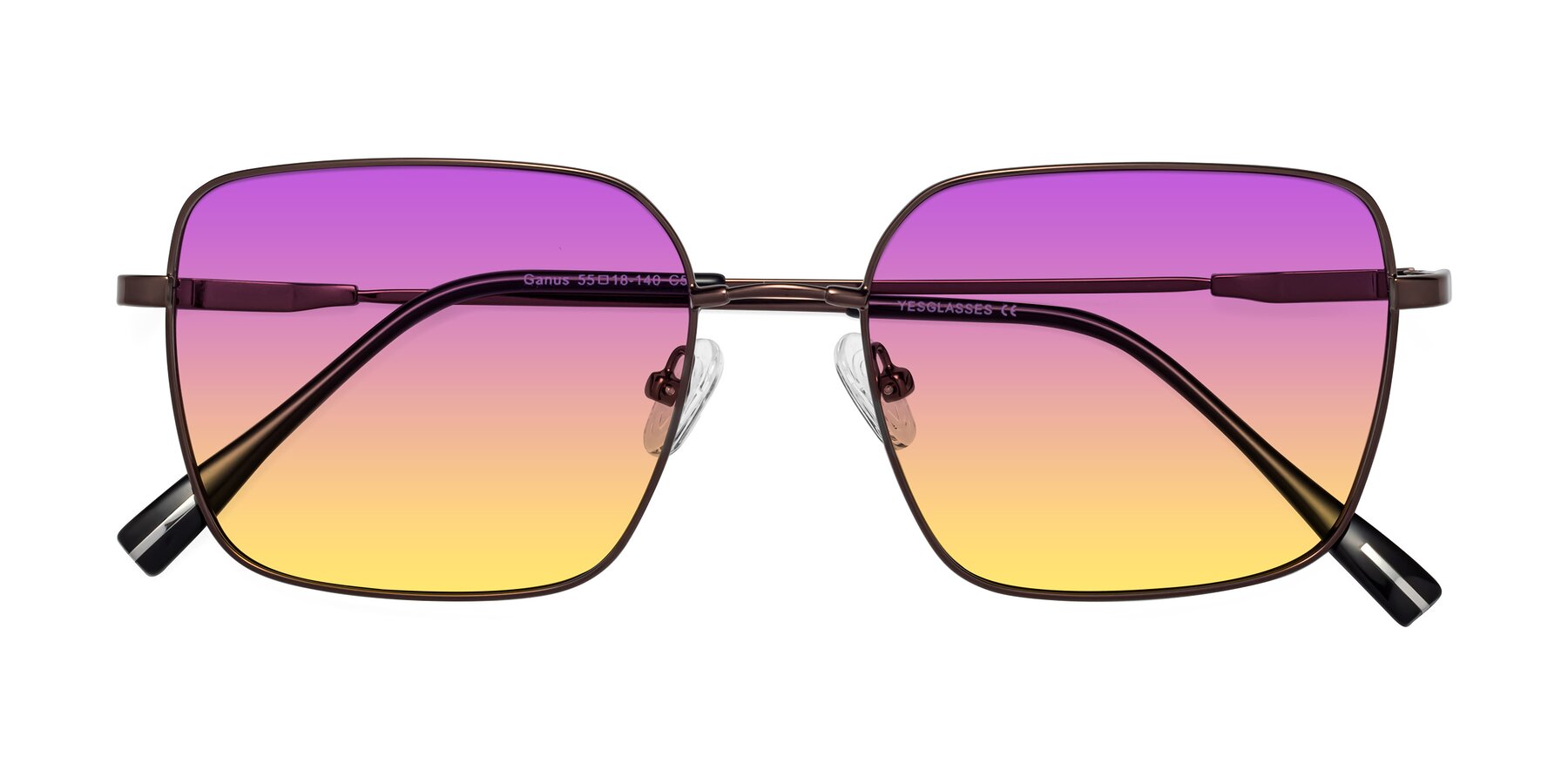 Folded Front of Ganus in Coffee with Purple / Yellow Gradient Lenses
