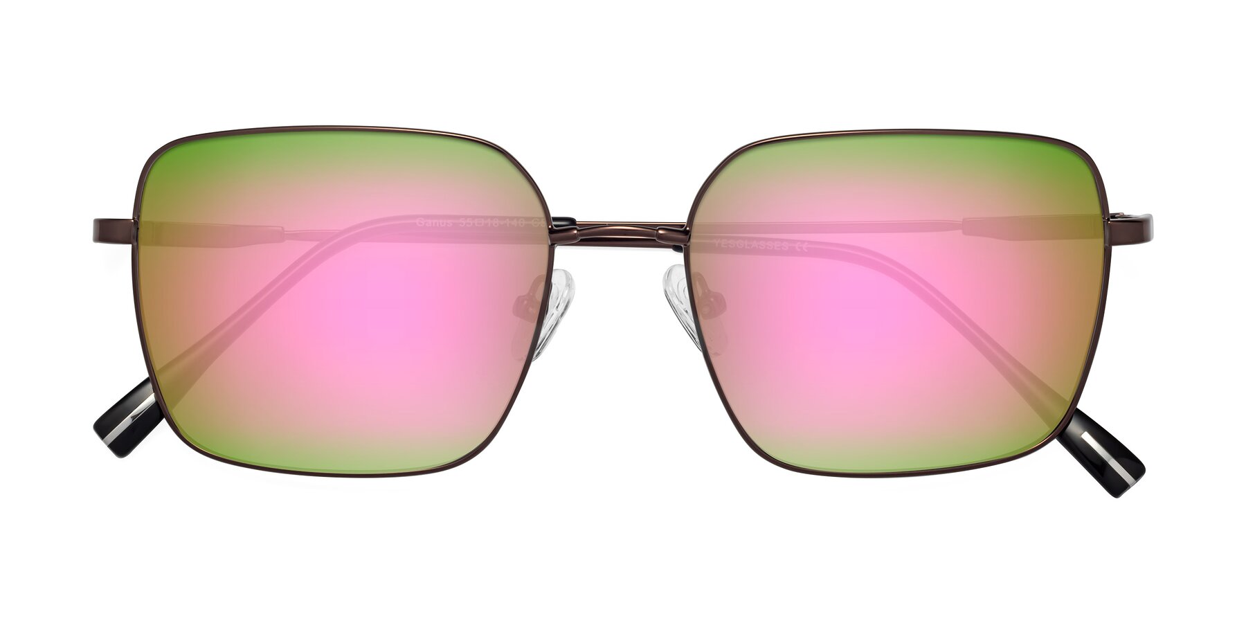 Folded Front of Ganus in Coffee with Pink Mirrored Lenses