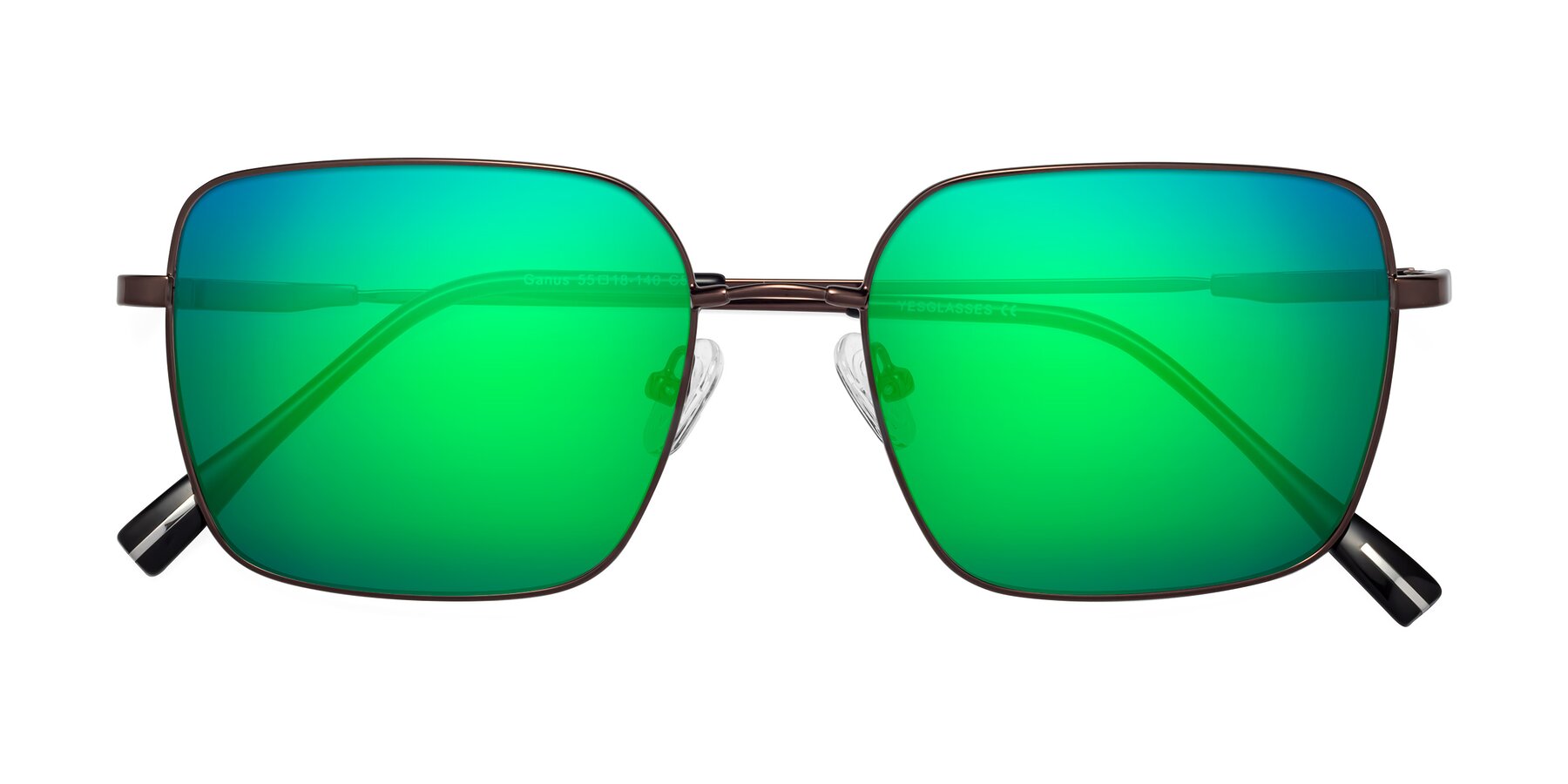 Folded Front of Ganus in Coffee with Green Mirrored Lenses