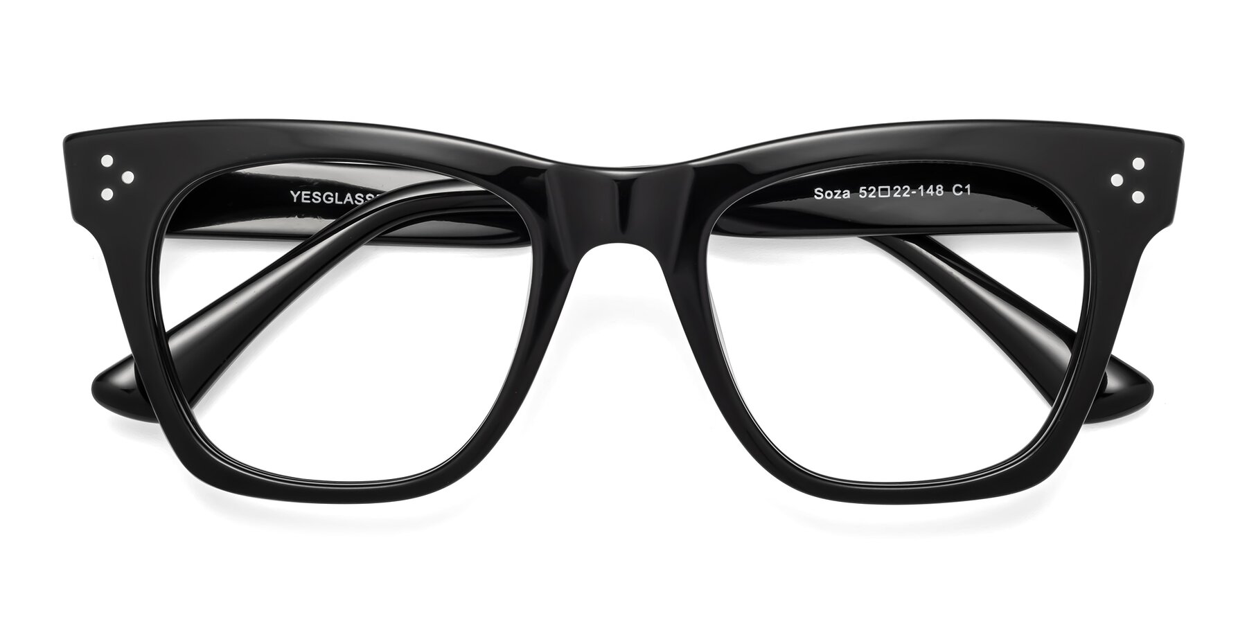 Folded Front of Soza in Black with Clear Eyeglass Lenses