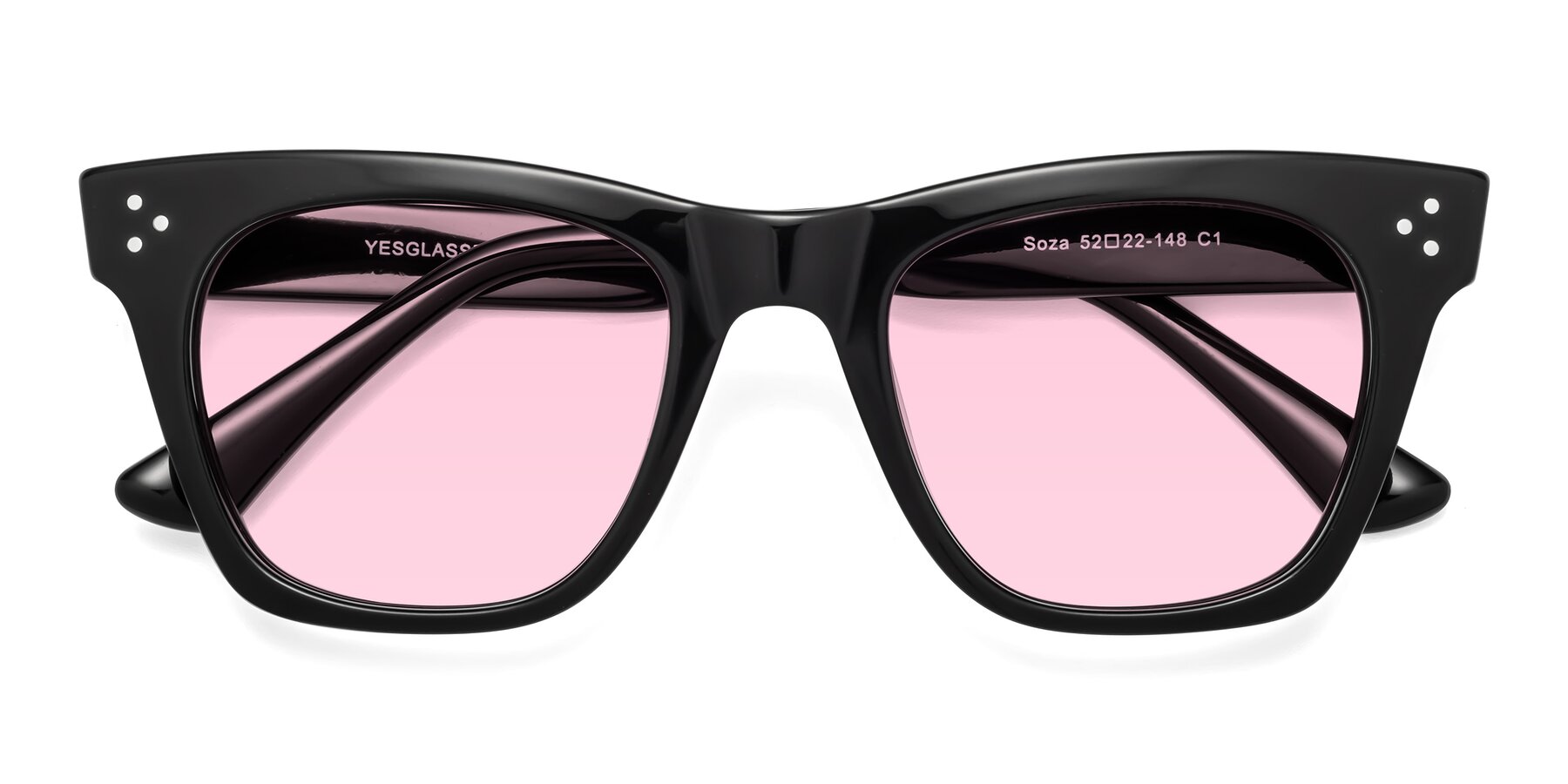 Folded Front of Soza in Black with Light Pink Tinted Lenses