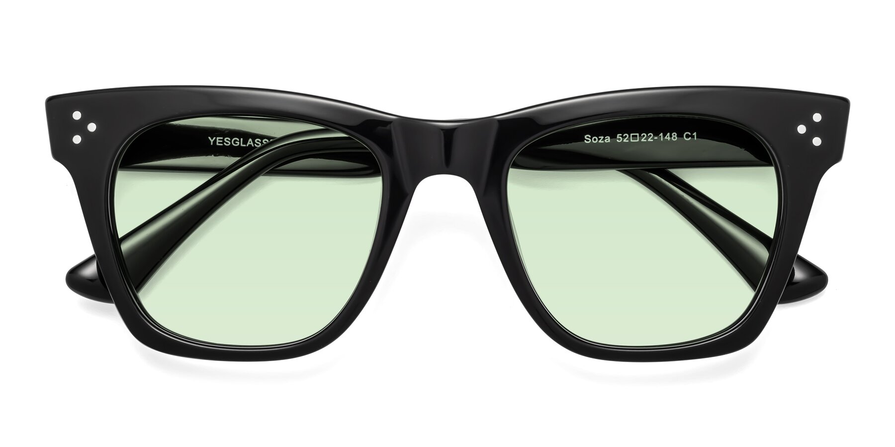 Folded Front of Soza in Black with Light Green Tinted Lenses