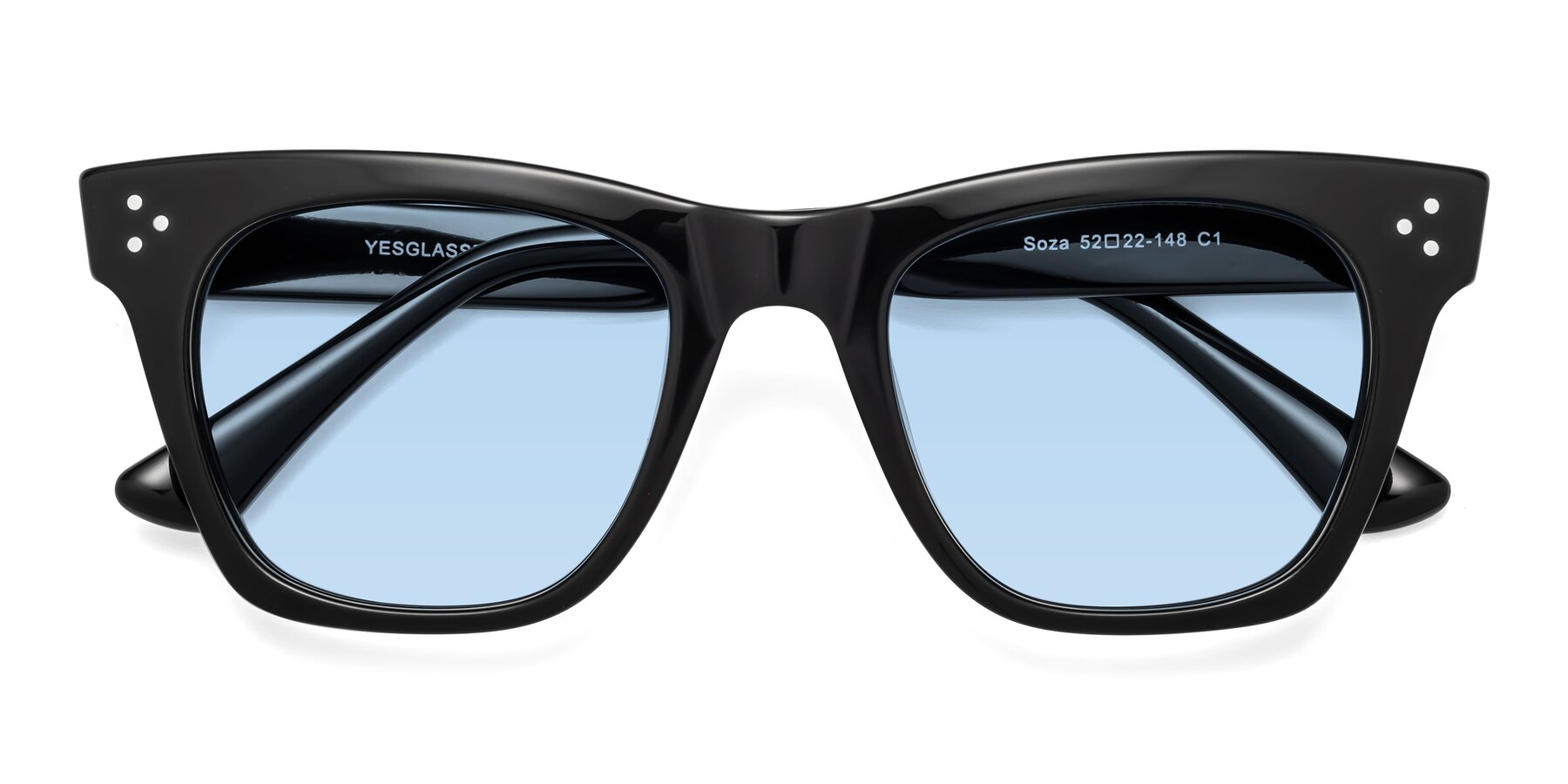 Folded Front of Soza in Black with Light Blue Tinted Lenses