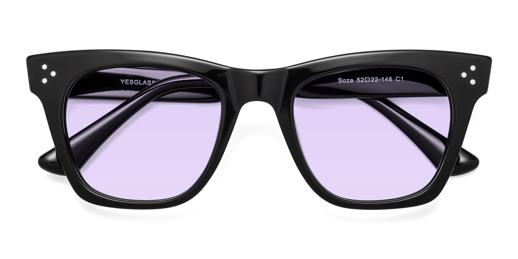 Folded Front of Soza in Black with Light Purple Tinted Lenses