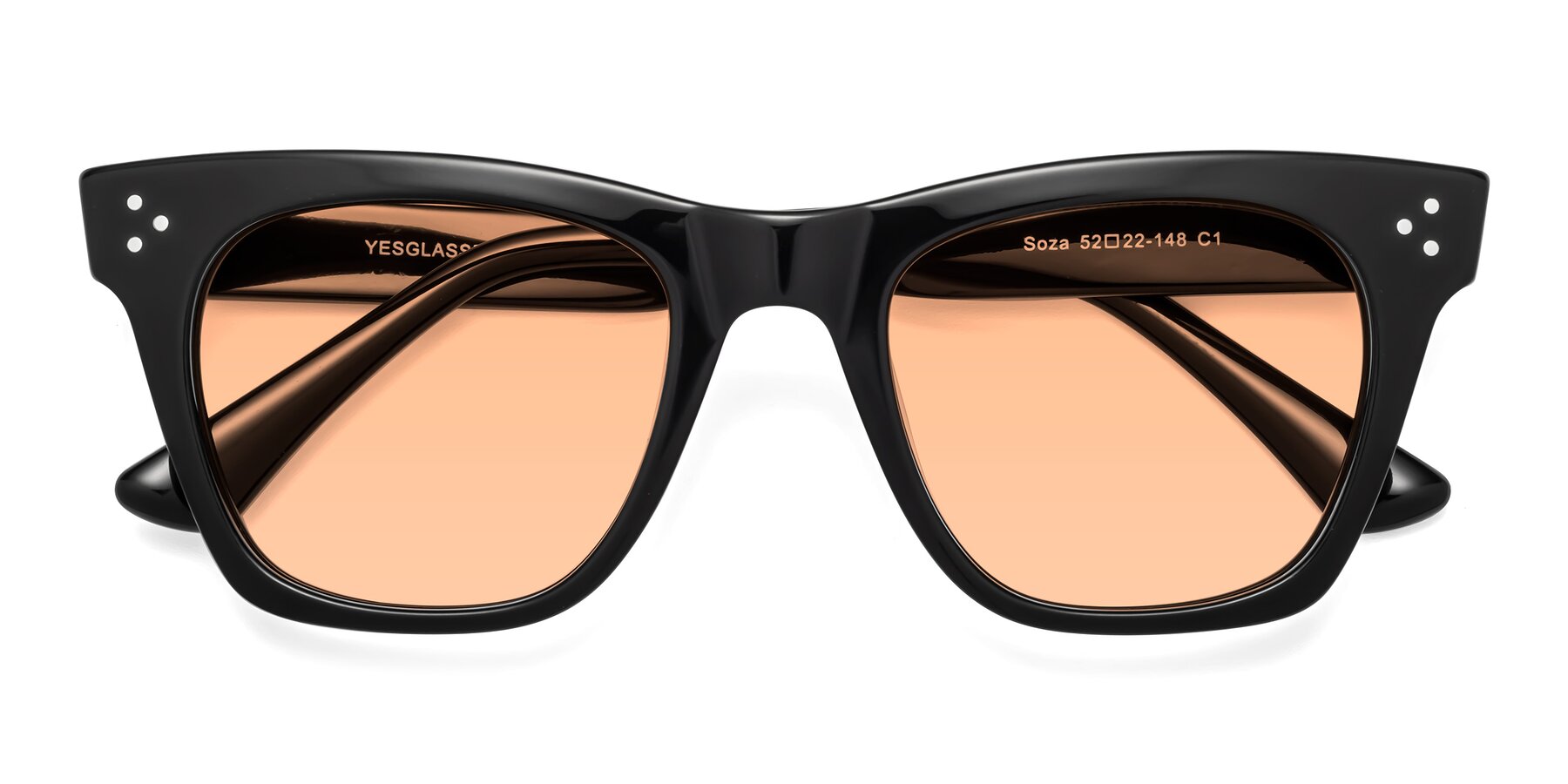 Folded Front of Soza in Black with Light Orange Tinted Lenses