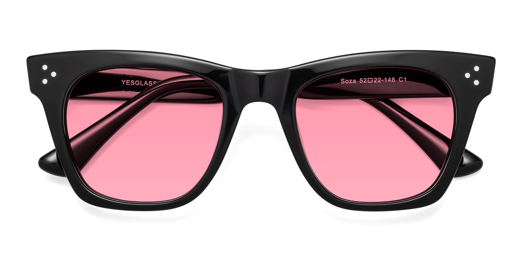 Folded Front of Soza in Black with Pink Tinted Lenses