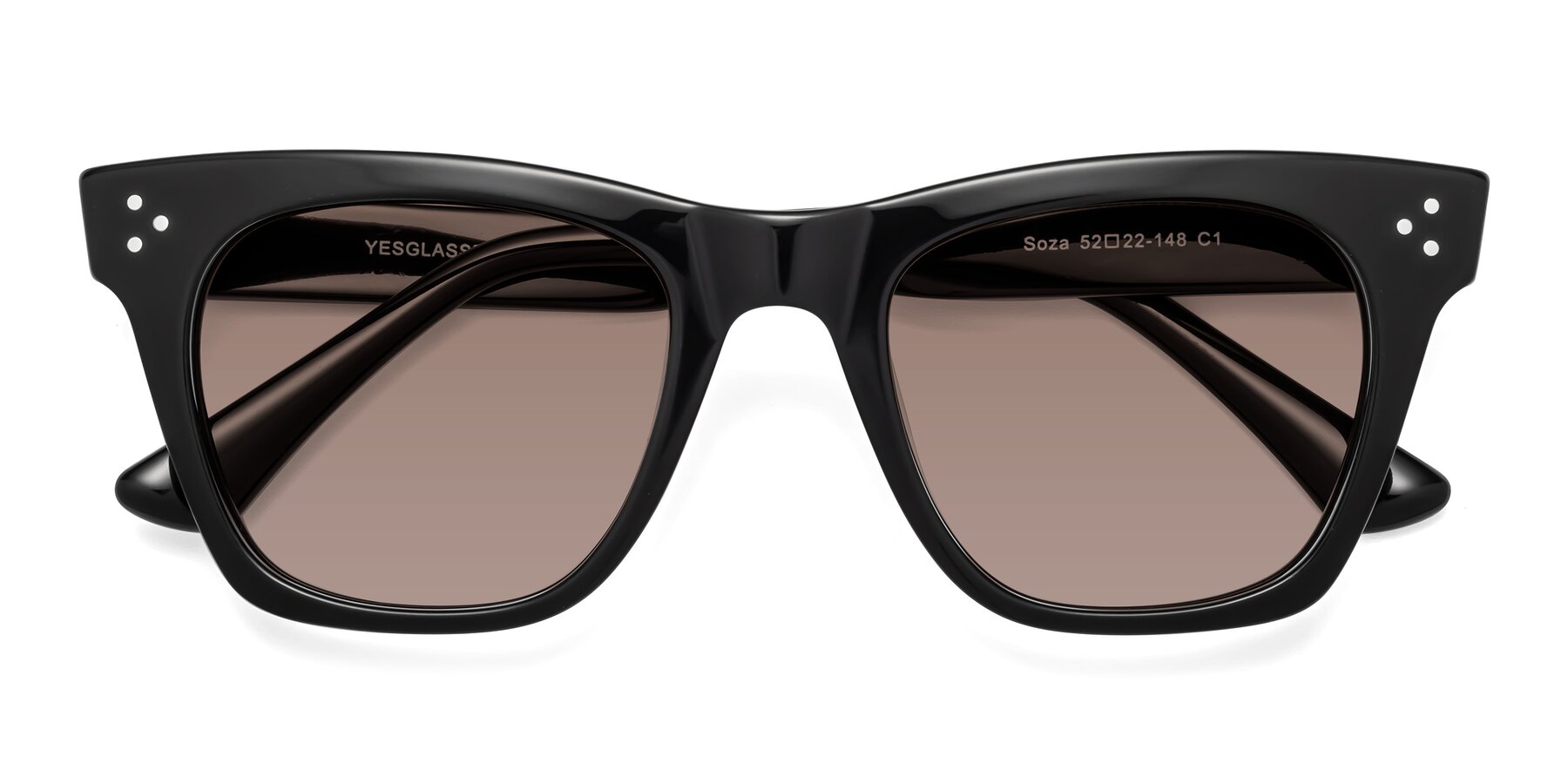 Folded Front of Soza in Black with Medium Brown Tinted Lenses