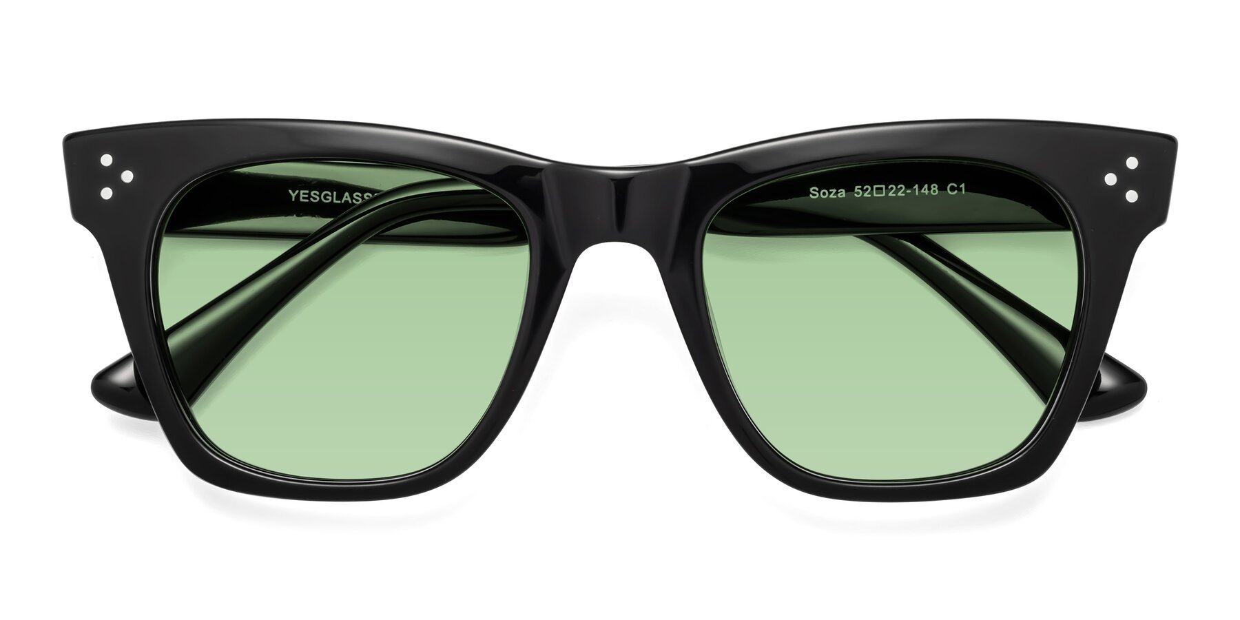 Folded Front of Soza in Black with Medium Green Tinted Lenses