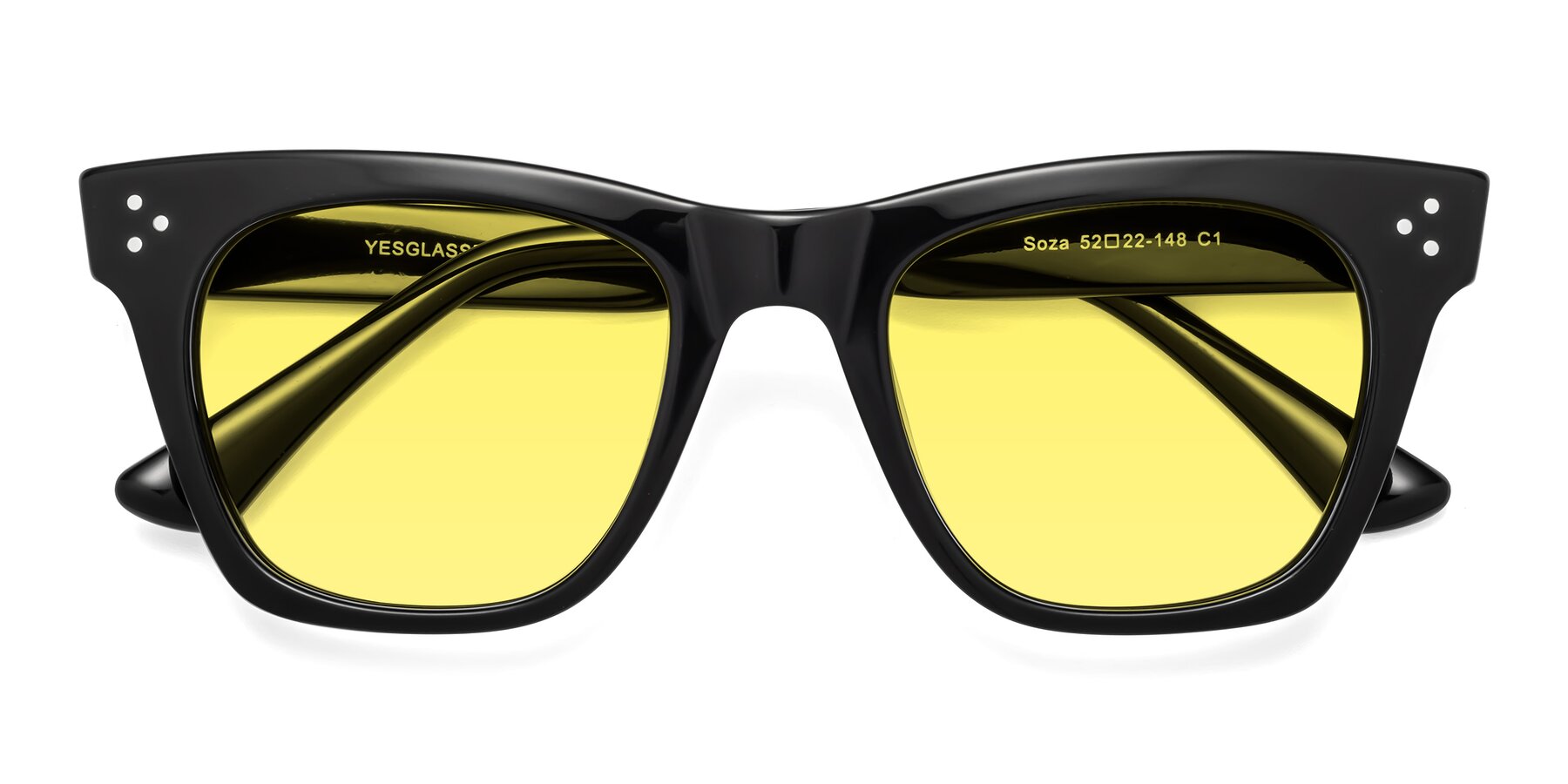 Folded Front of Soza in Black with Medium Yellow Tinted Lenses