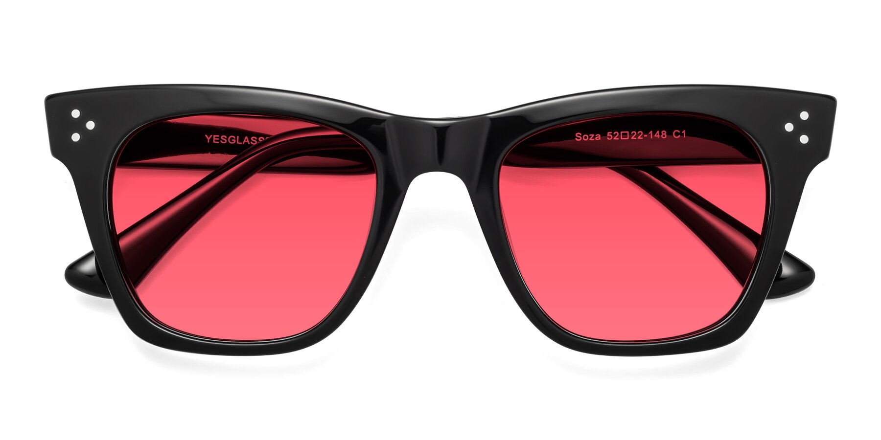 Folded Front of Soza in Black with Red Tinted Lenses