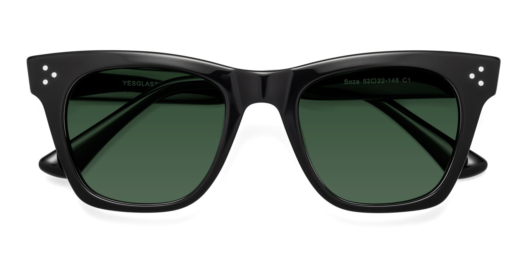 Folded Front of Soza in Black with Green Tinted Lenses