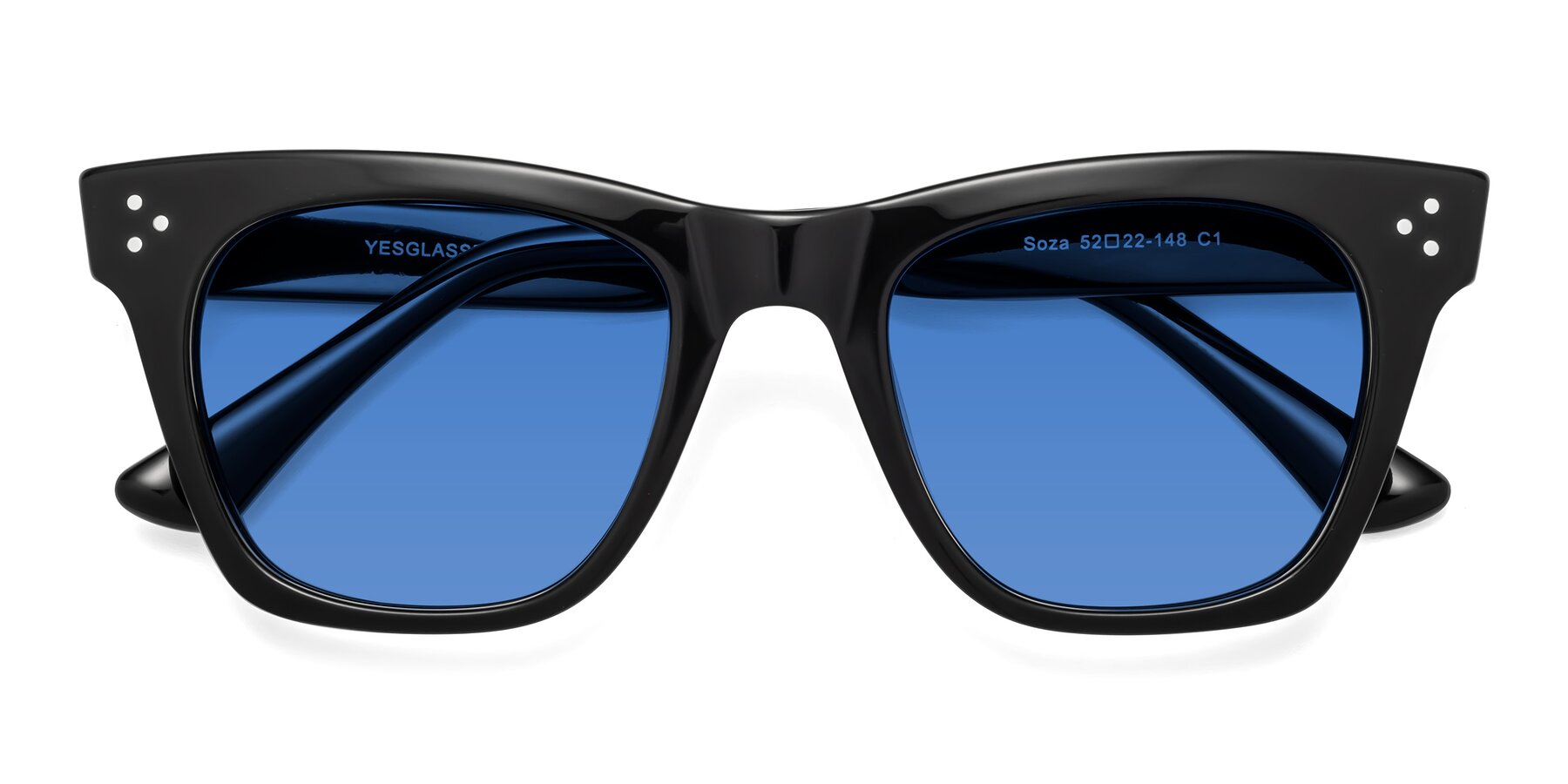 Folded Front of Soza in Black with Blue Tinted Lenses
