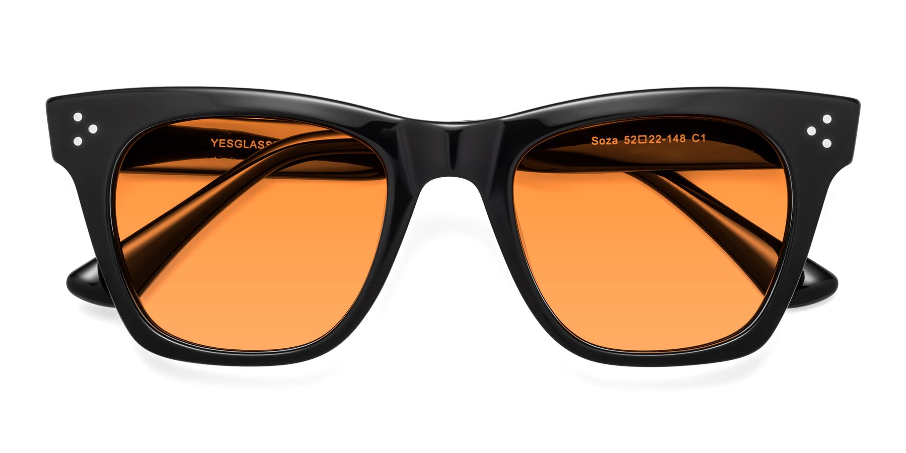 Folded Front of Soza in Black with Orange Tinted Lenses