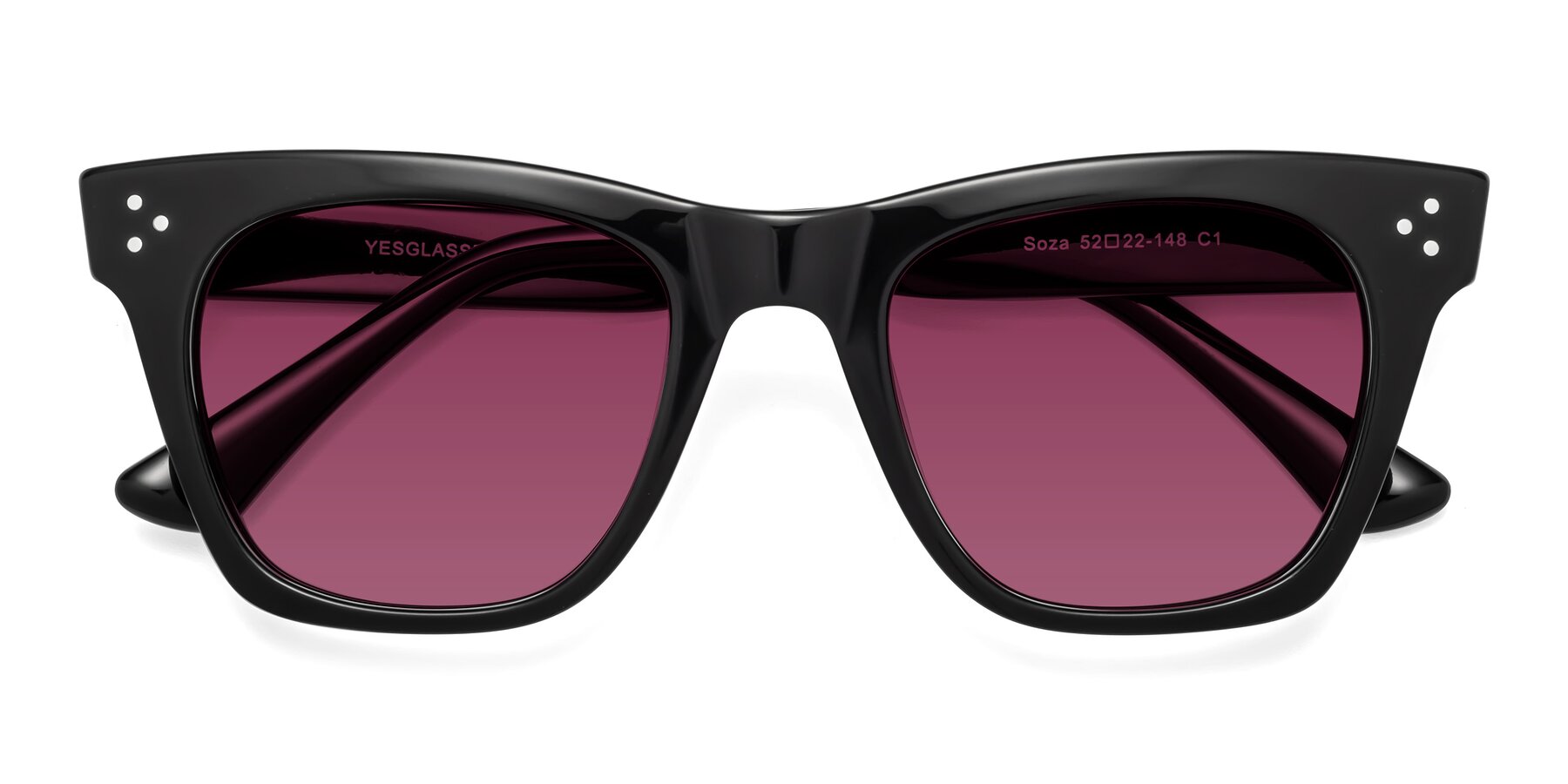 Folded Front of Soza in Black with Wine Tinted Lenses