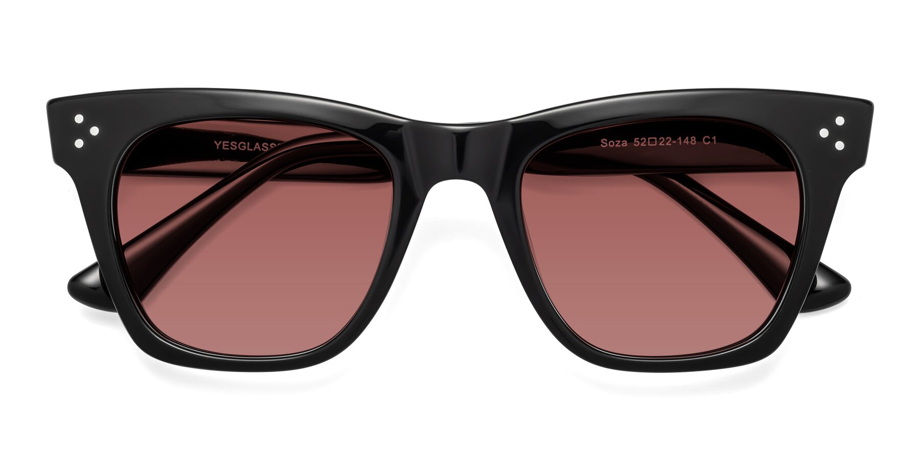 Folded Front of Soza in Black with Garnet Tinted Lenses