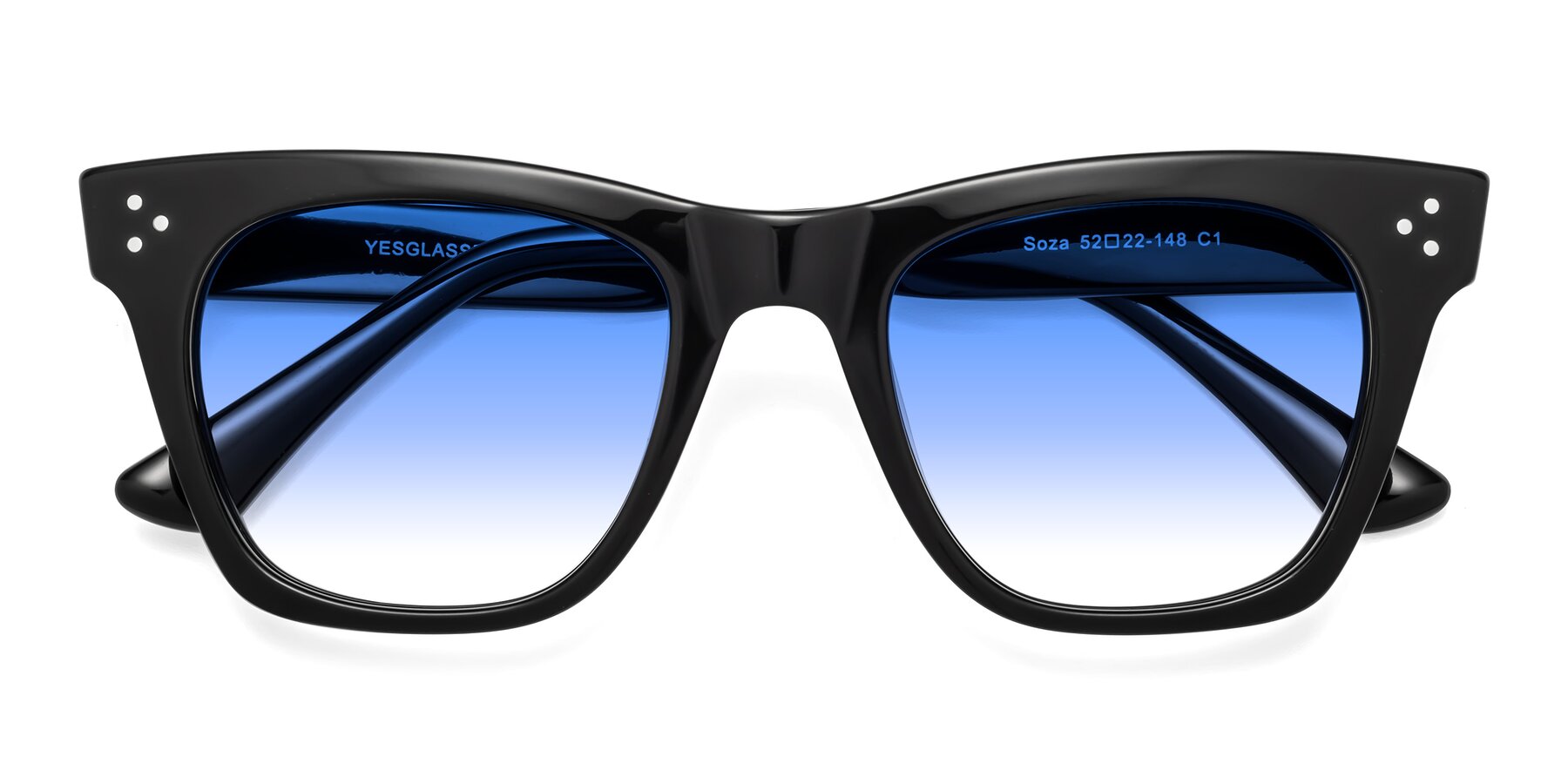 Folded Front of Soza in Black with Blue Gradient Lenses