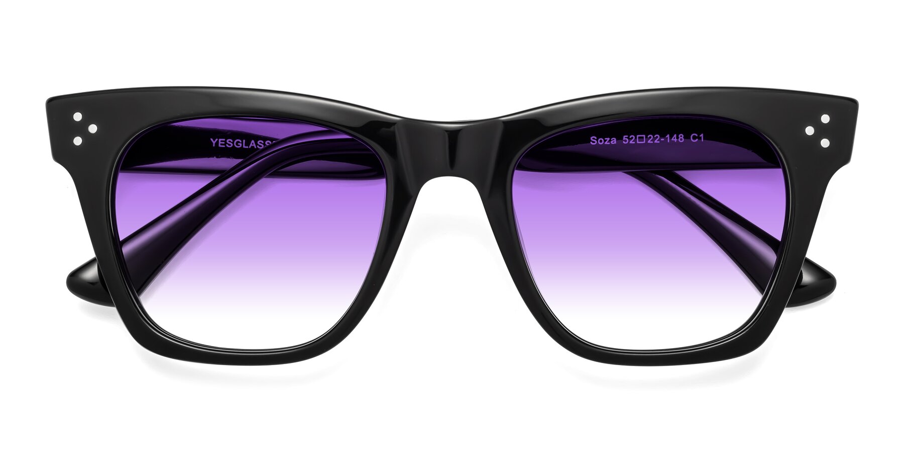Folded Front of Soza in Black with Purple Gradient Lenses