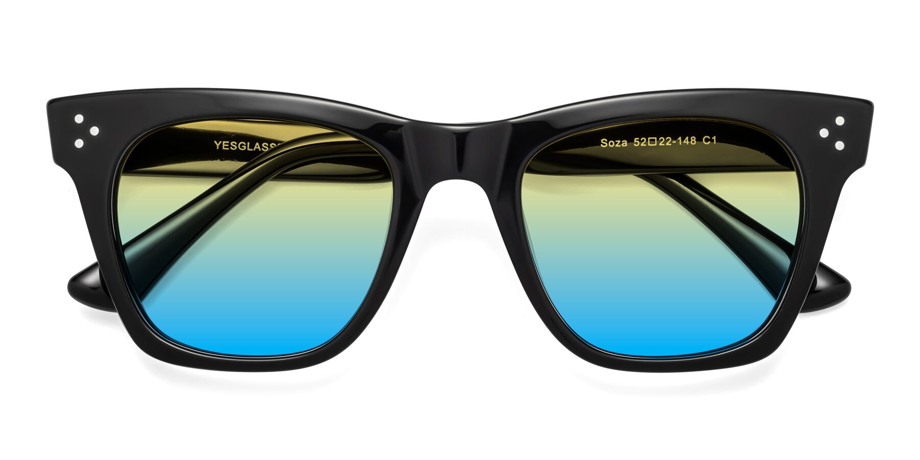 Folded Front of Soza in Black with Yellow / Blue Gradient Lenses