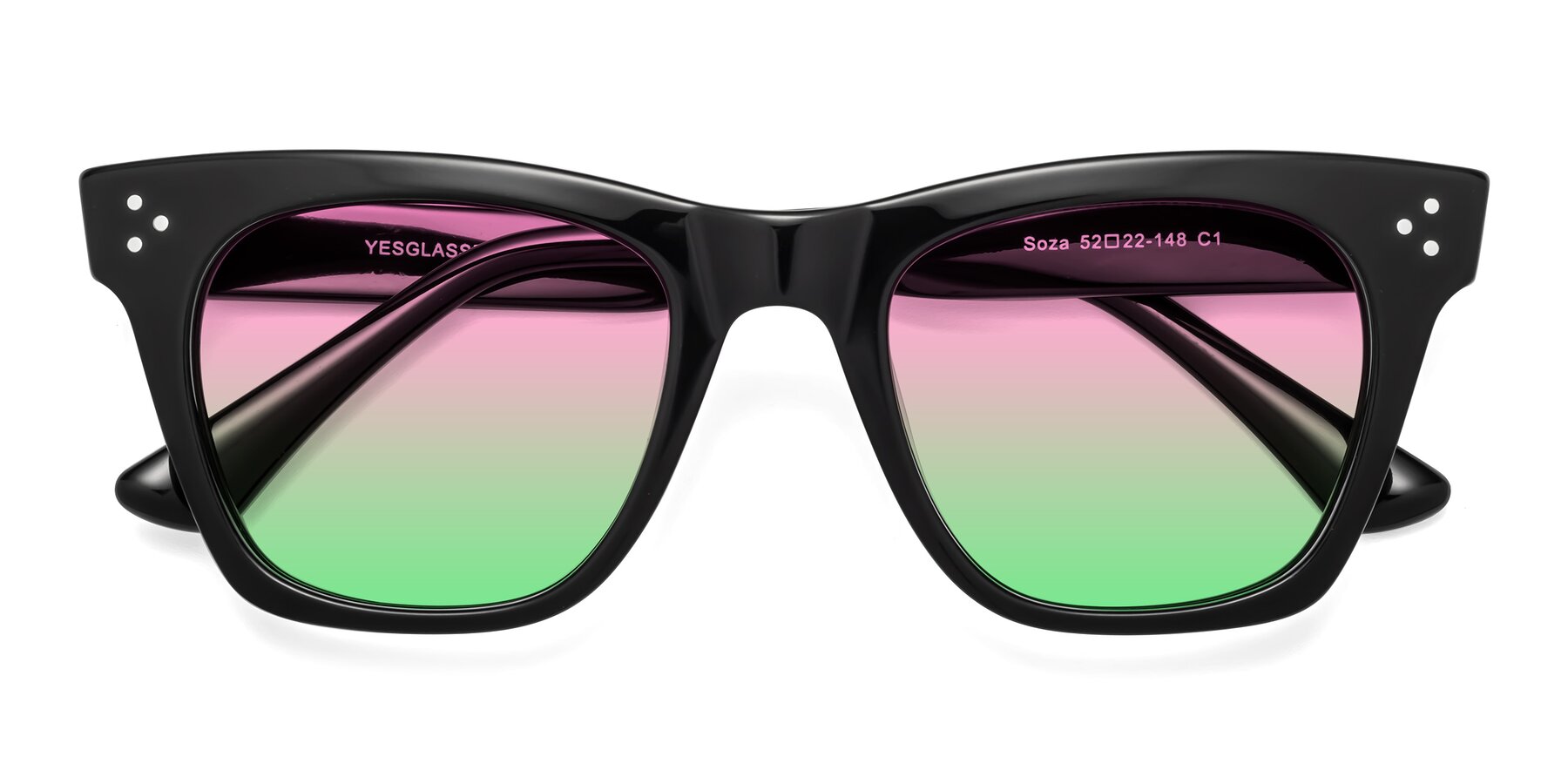 Folded Front of Soza in Black with Pink / Green Gradient Lenses